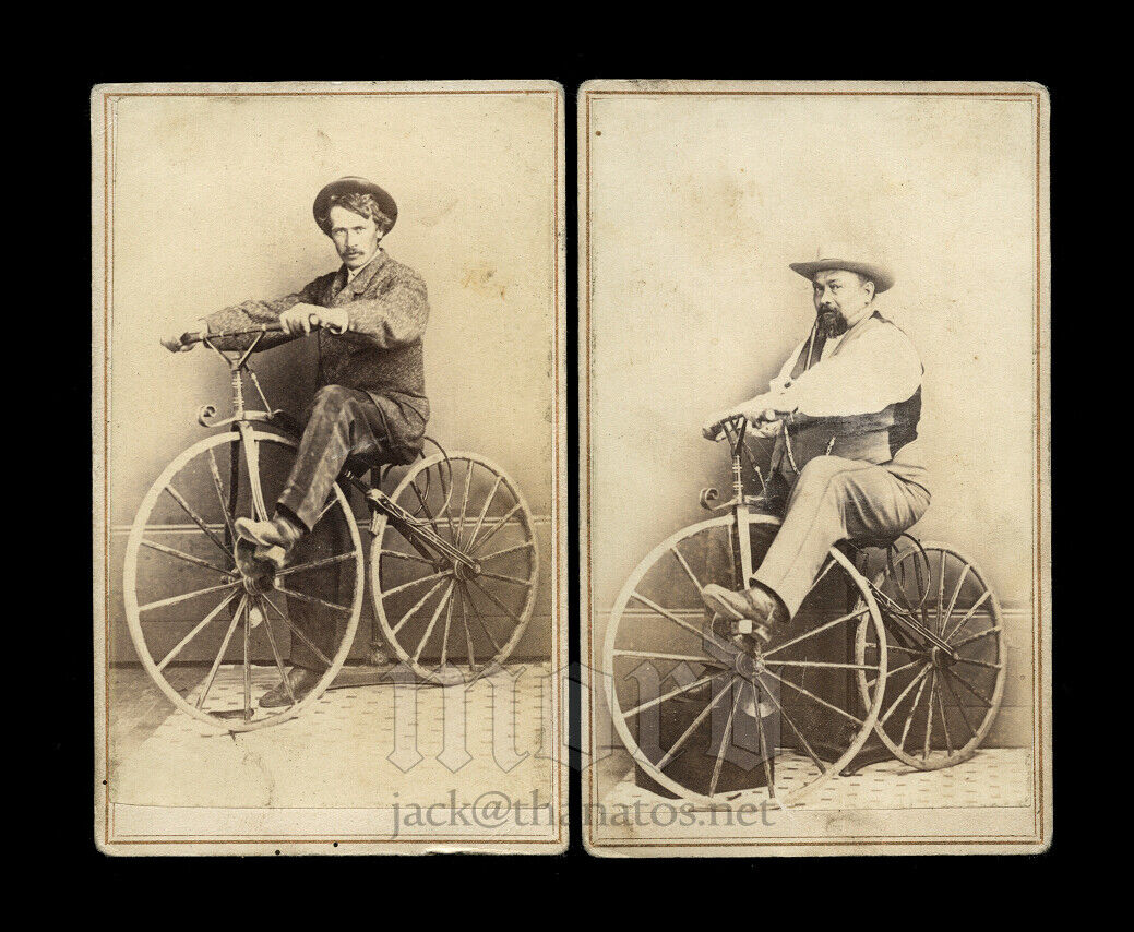 Very Rare 1860s CDV Photos Carson City Nevada Pioneers Riding Boneshaker Bikes