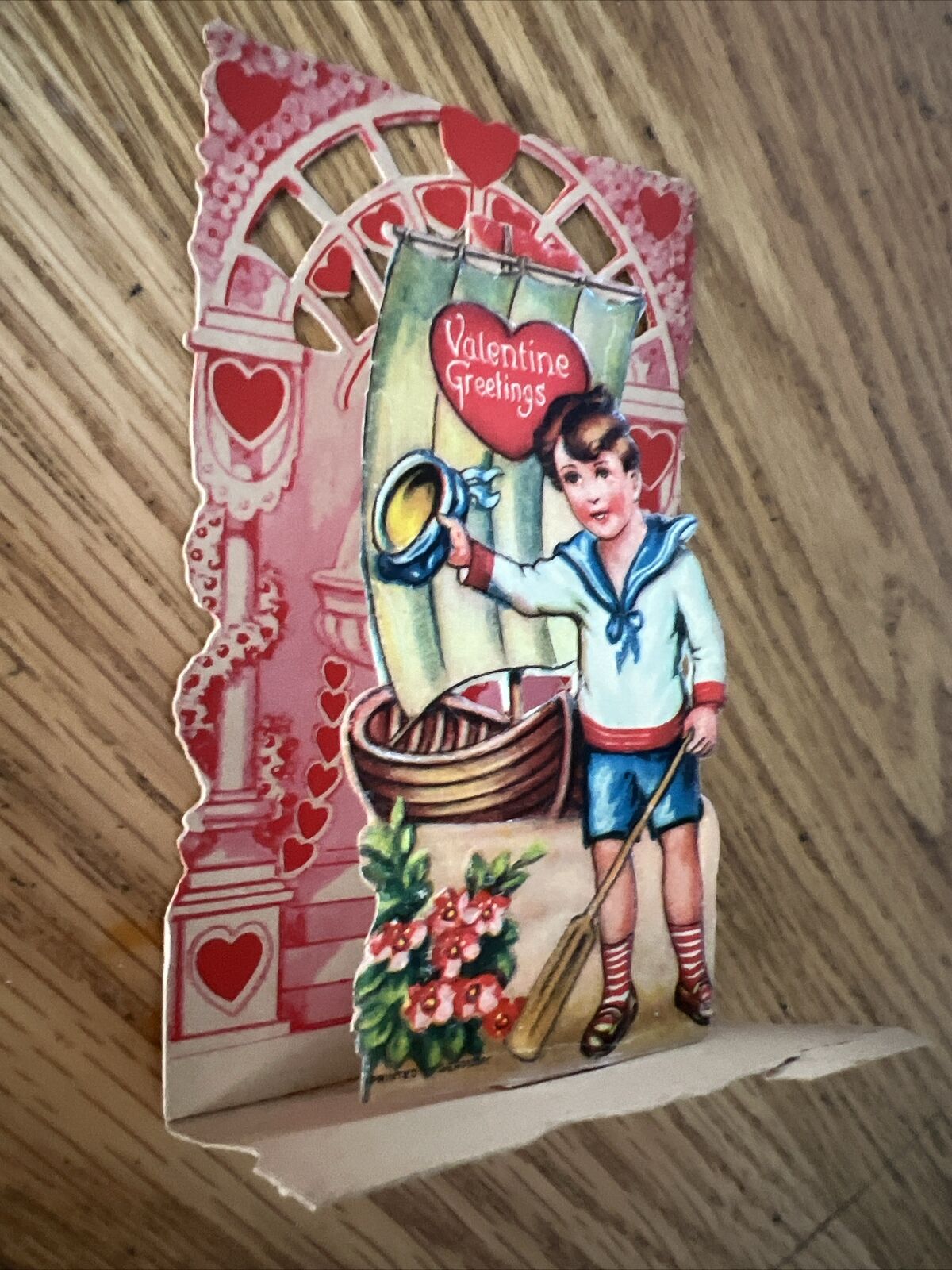 c1915 Valentines Day 3-D Fold Out, Stand-Up Embossed Card, Made In Germany