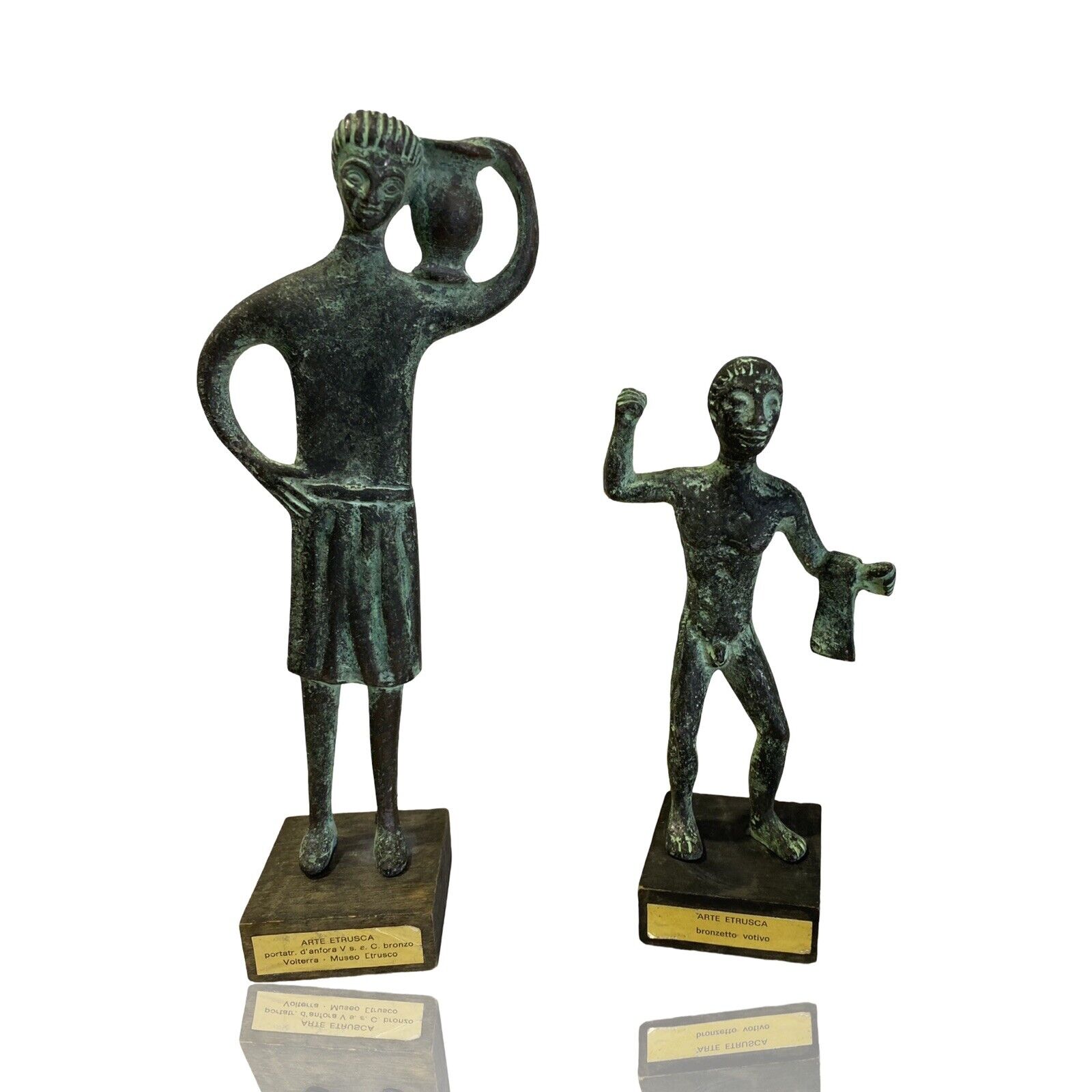 Vintage Italian Arte Etrusca Bronze Sculpture Figurines Set Of 2