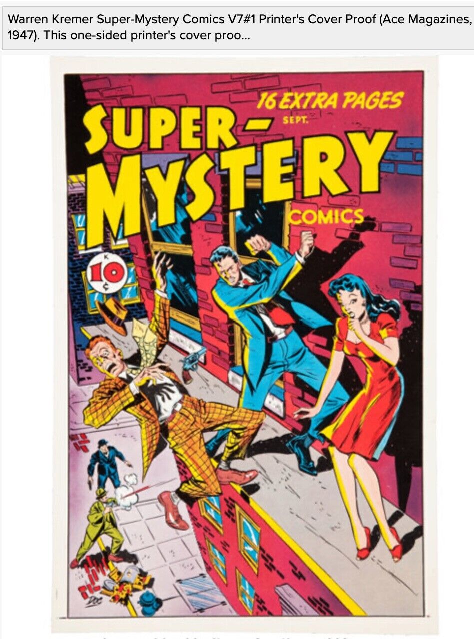 Warren Kremer Super-Mystery Comics V7#1 Printer's Cover Proof 1947 $110