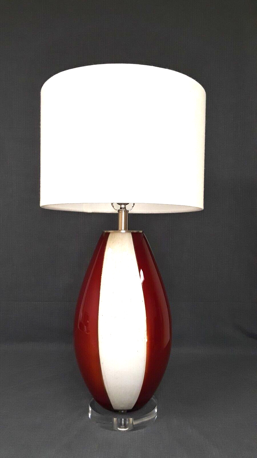 Retro Italian Blown Art Glass Teo Table Lamp Red & White Gold Aventurine MCM