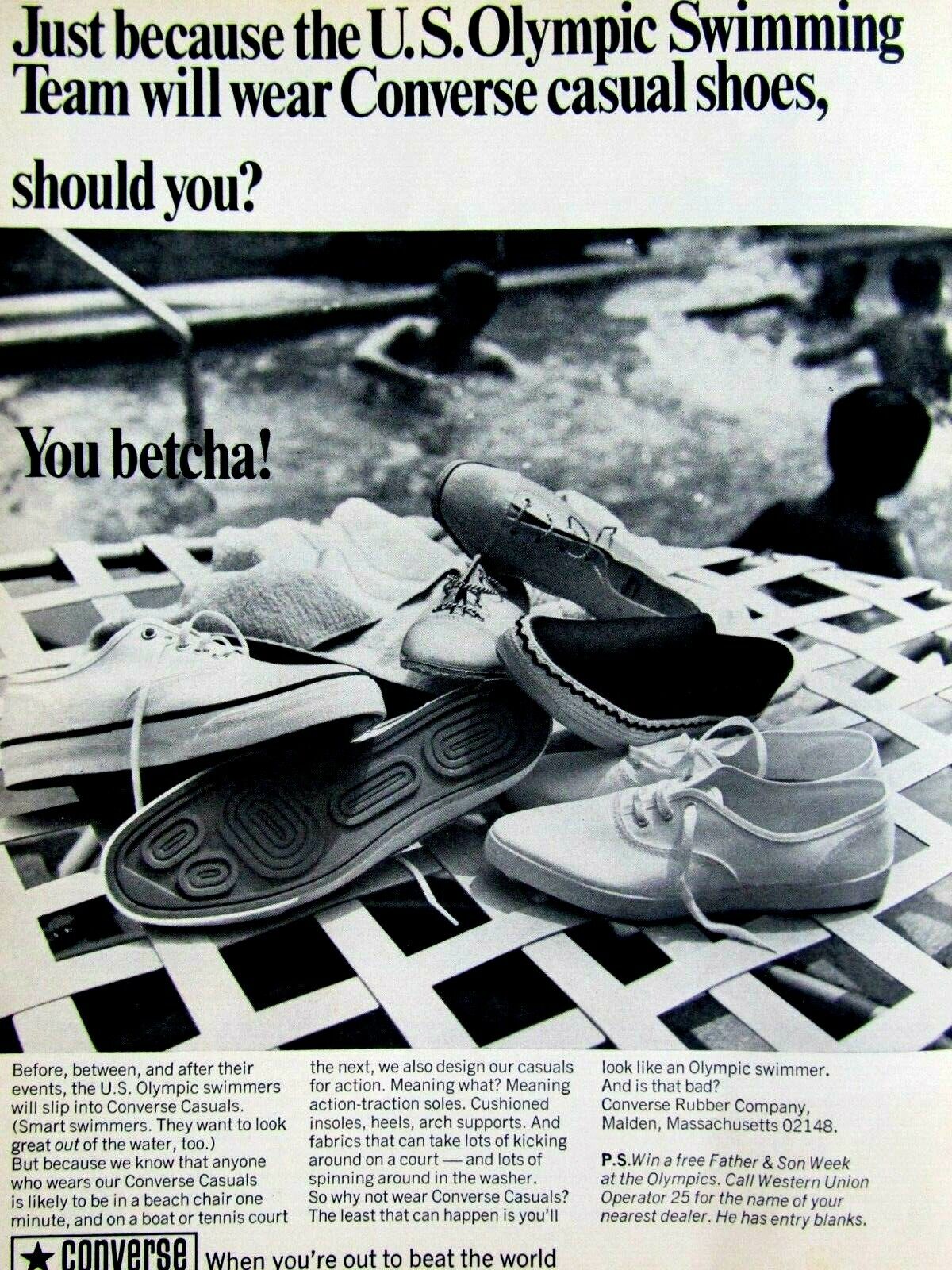 1968 Converse Vintage U.S. Swimming Team Original Print Ad 8.5 x 11\