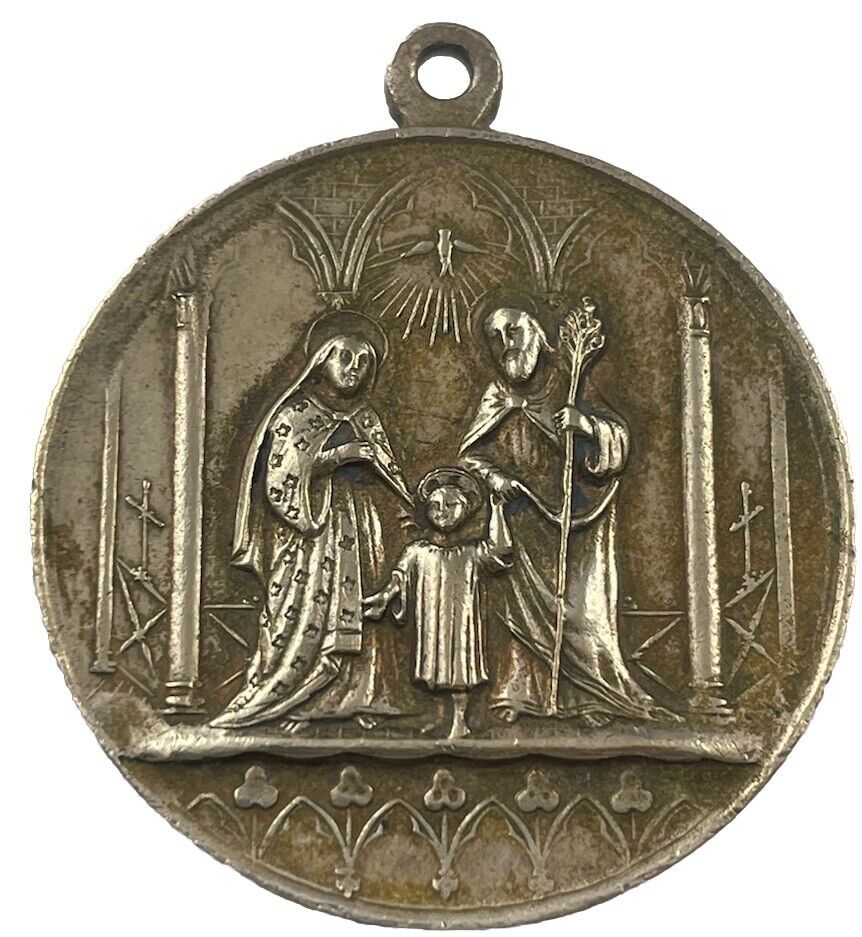 Vintage Catholic Holy Family Gold Tone Religious Medal