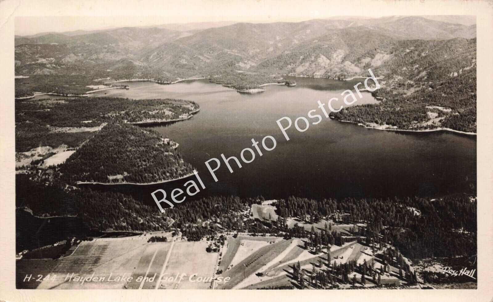 RPPC Hayden Lake & Golf Course Idaho Aerial View 1950s Real Photo Postcard