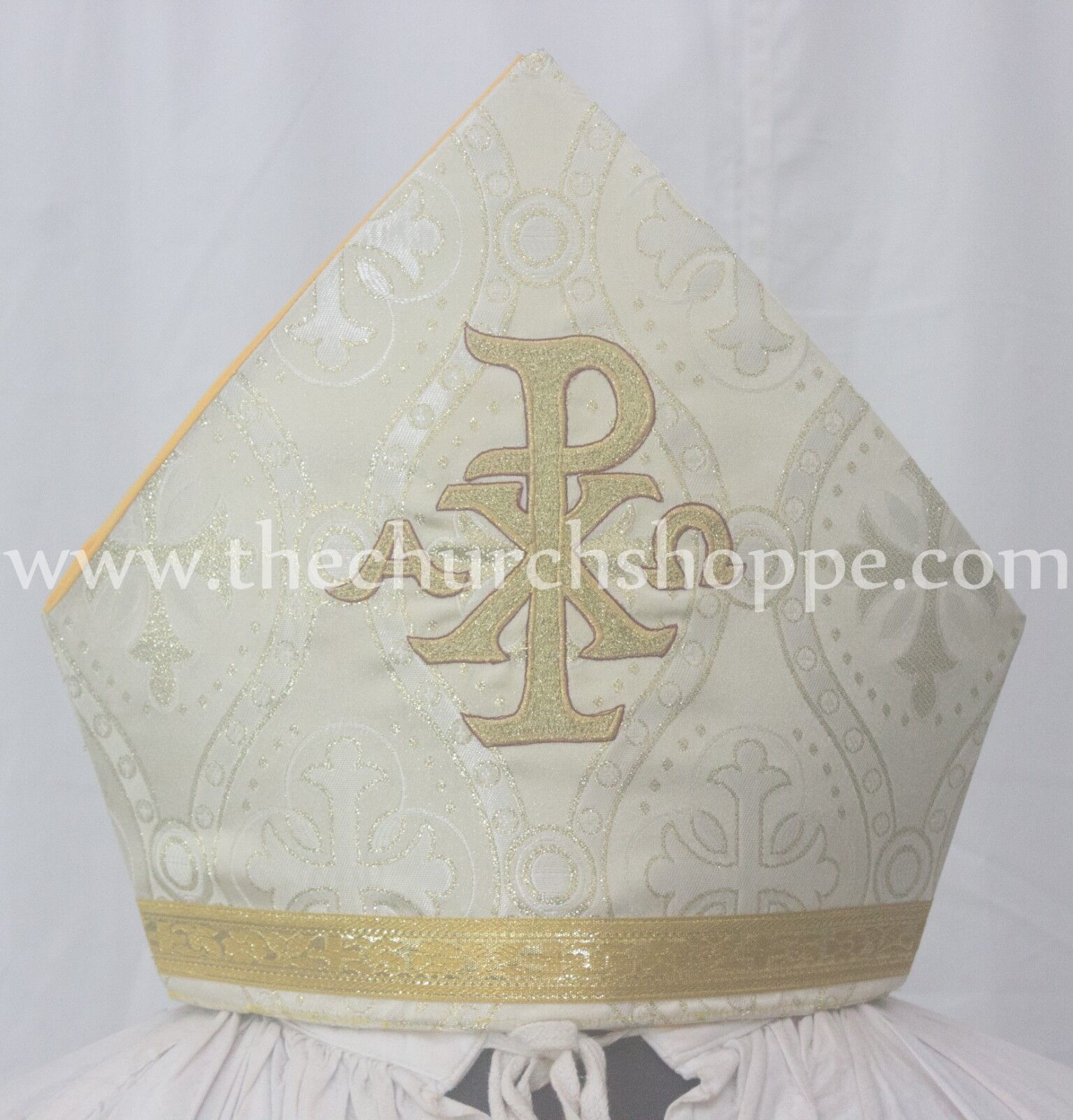 New Metallic Gold Mitre with CHI RHO embroidery,mitra,Bishop\'s Mitre, New