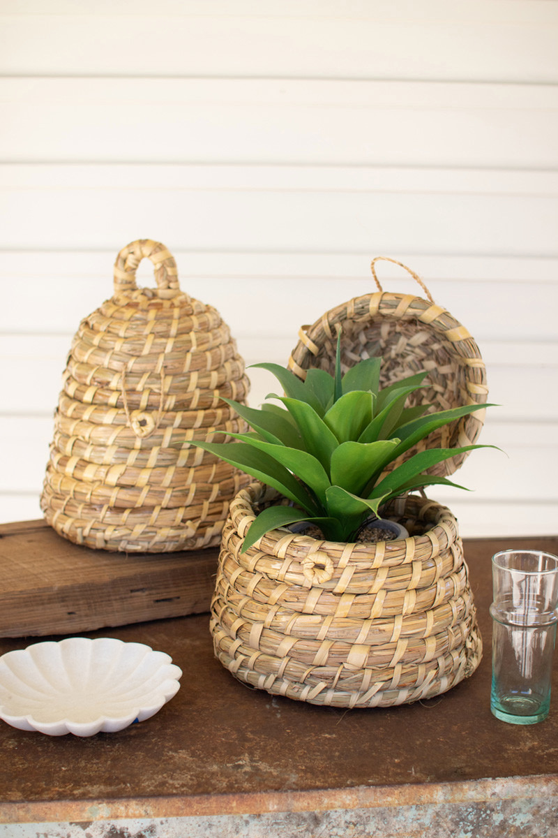 Bee Skep Basket Set of 2 Hand Woven Storage Baskets Country Farmhouse Home Decor