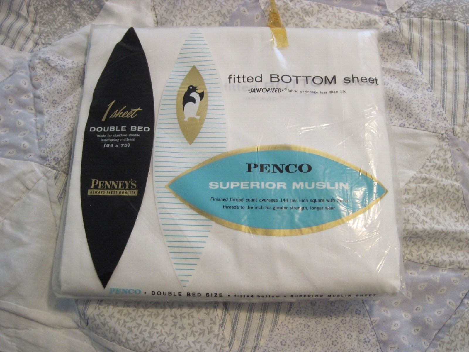 Vintage Penco Superior Muslin 100% Cotton Double Sheet 54x75 Penney\'s Bed Sheet