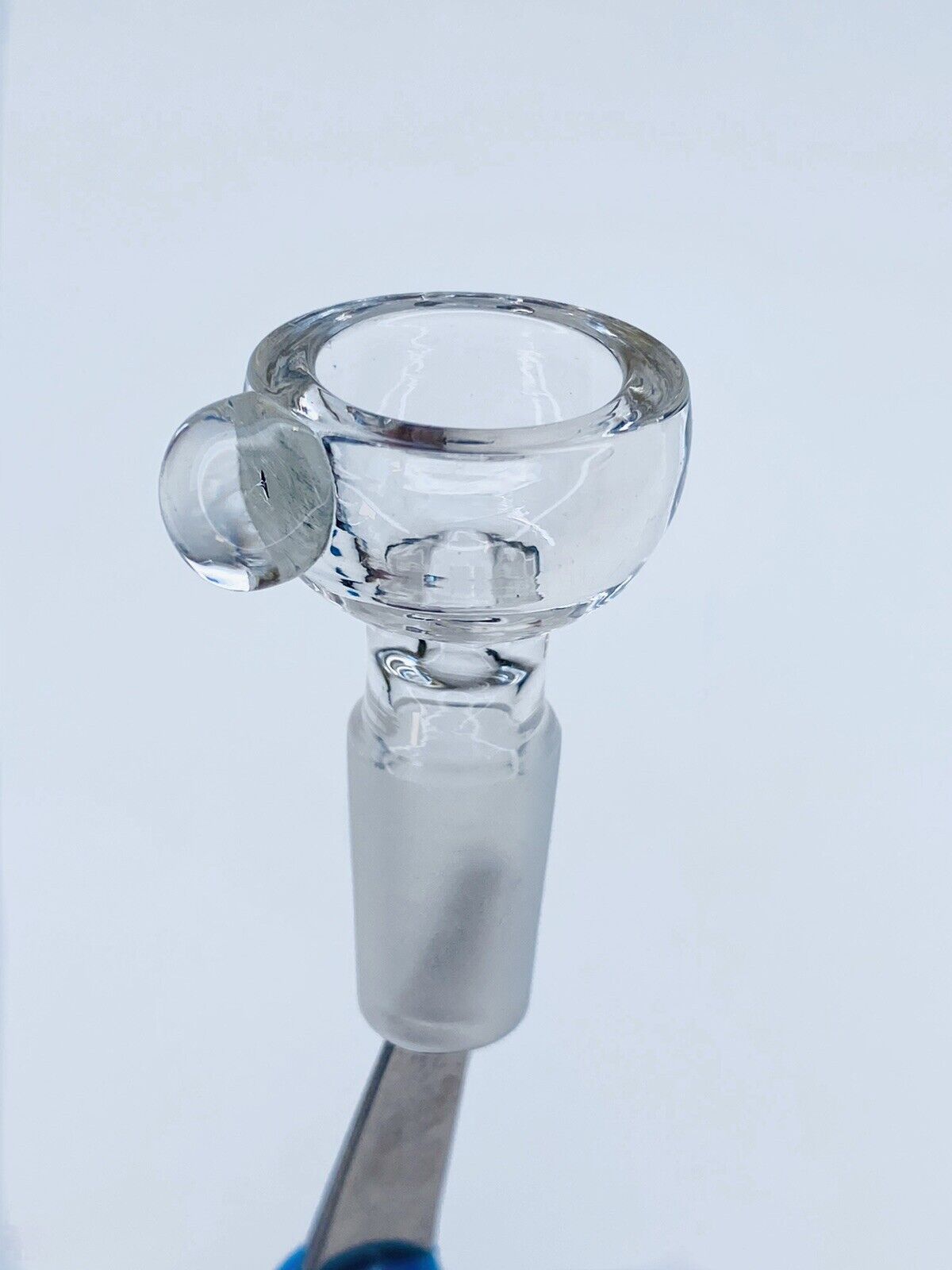 14mm Male Clear Heavy Glass Bowl Piece With Handle. Joint Pipe Slider Thick Wall