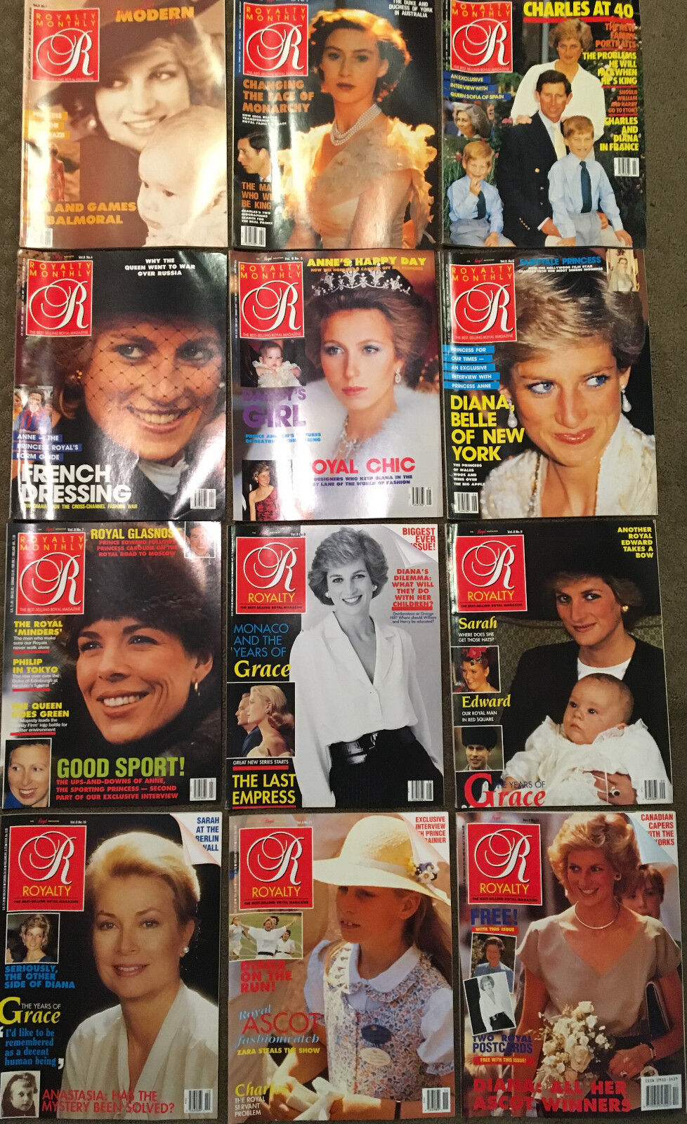 Royalty Magazine, FULL Volume 8 (12 original issues)  1988-1989 Princess Diana