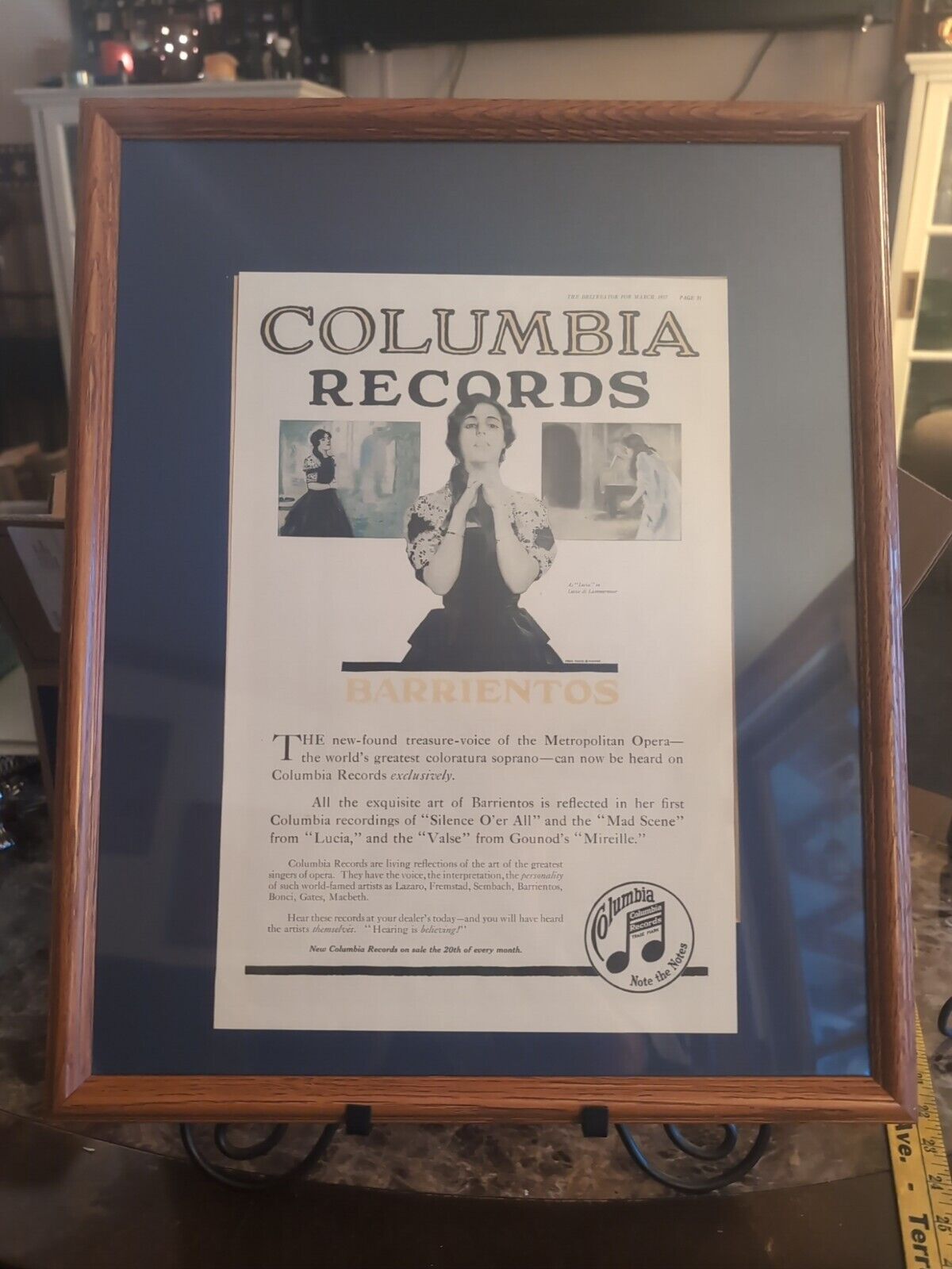 Vintage 21 X 18 Framed 1917 Columbia Records Ad