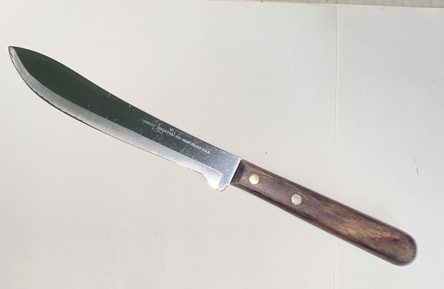 Vintage Imperial Veri Sharp Deluxe Stainless Steel Brass Rivet Wood Handle Knife