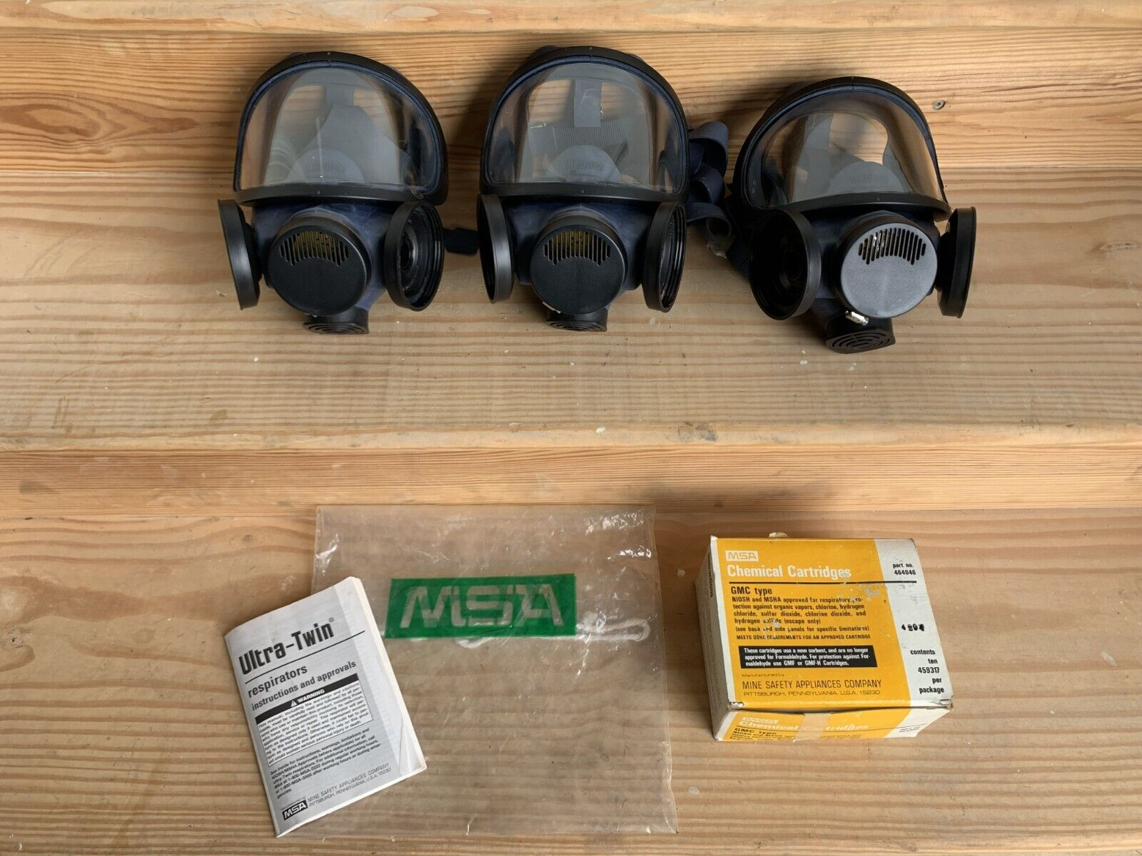 LOT OF 3 1990s Vintage Medium MSA Ultra Twin Gas Masks and Filters