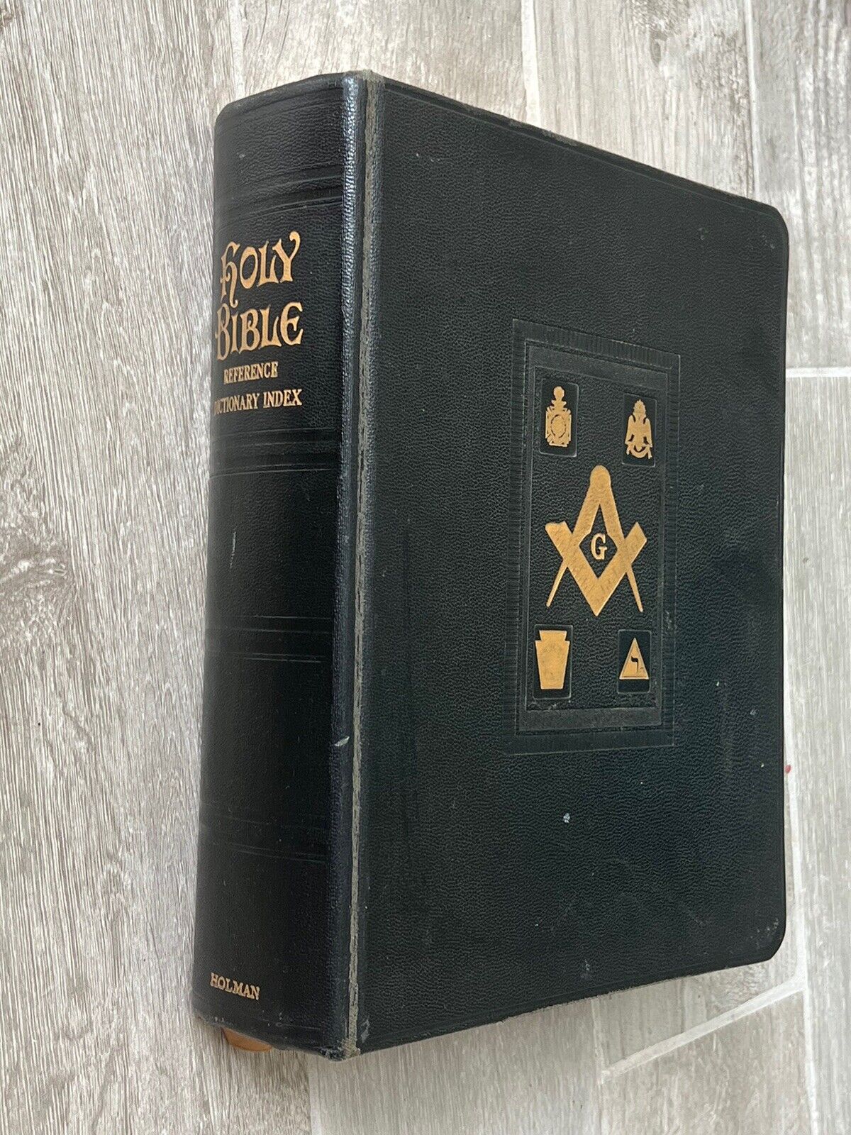 ✝️ Vintage 1953 Holman Masonic Free Mason Holy Bible KJV with Ref Dictionary