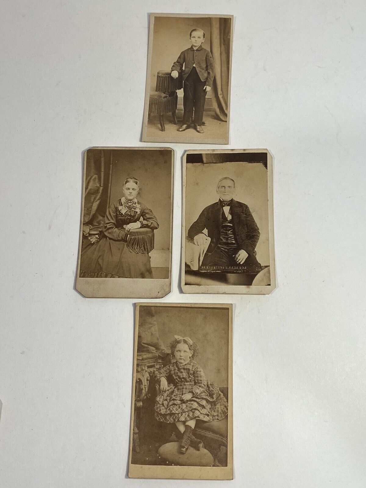 4 Antique Photos Child Post Mortem Or On Stand Tinted Cheeks, Elegant CDVs VTG