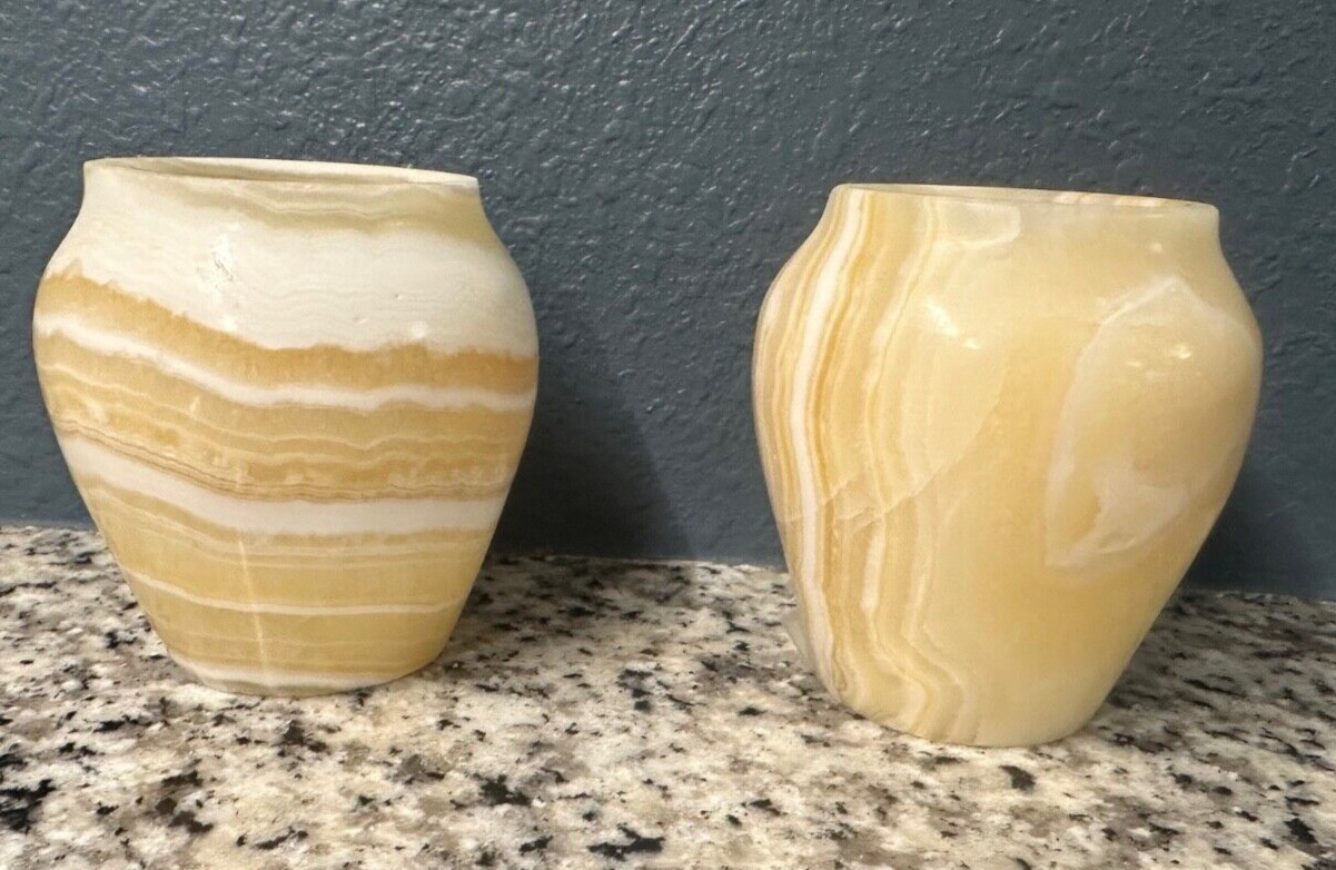 Pair of Alabaster  Vase Votive Candle Holders 3.5\