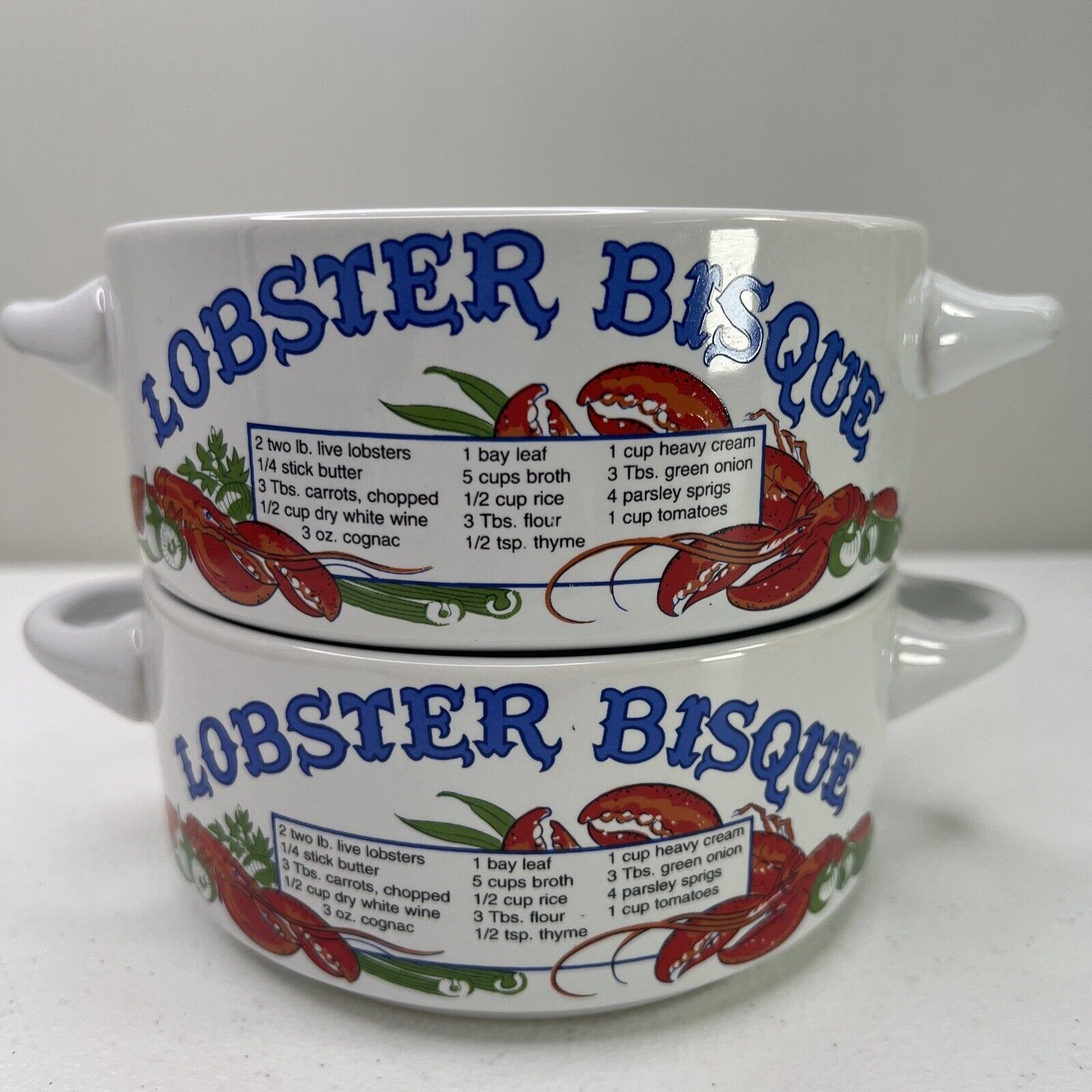 (2) Ljungberg Collection New Orleans Lobster Bisque Recipe Bowls with Handles