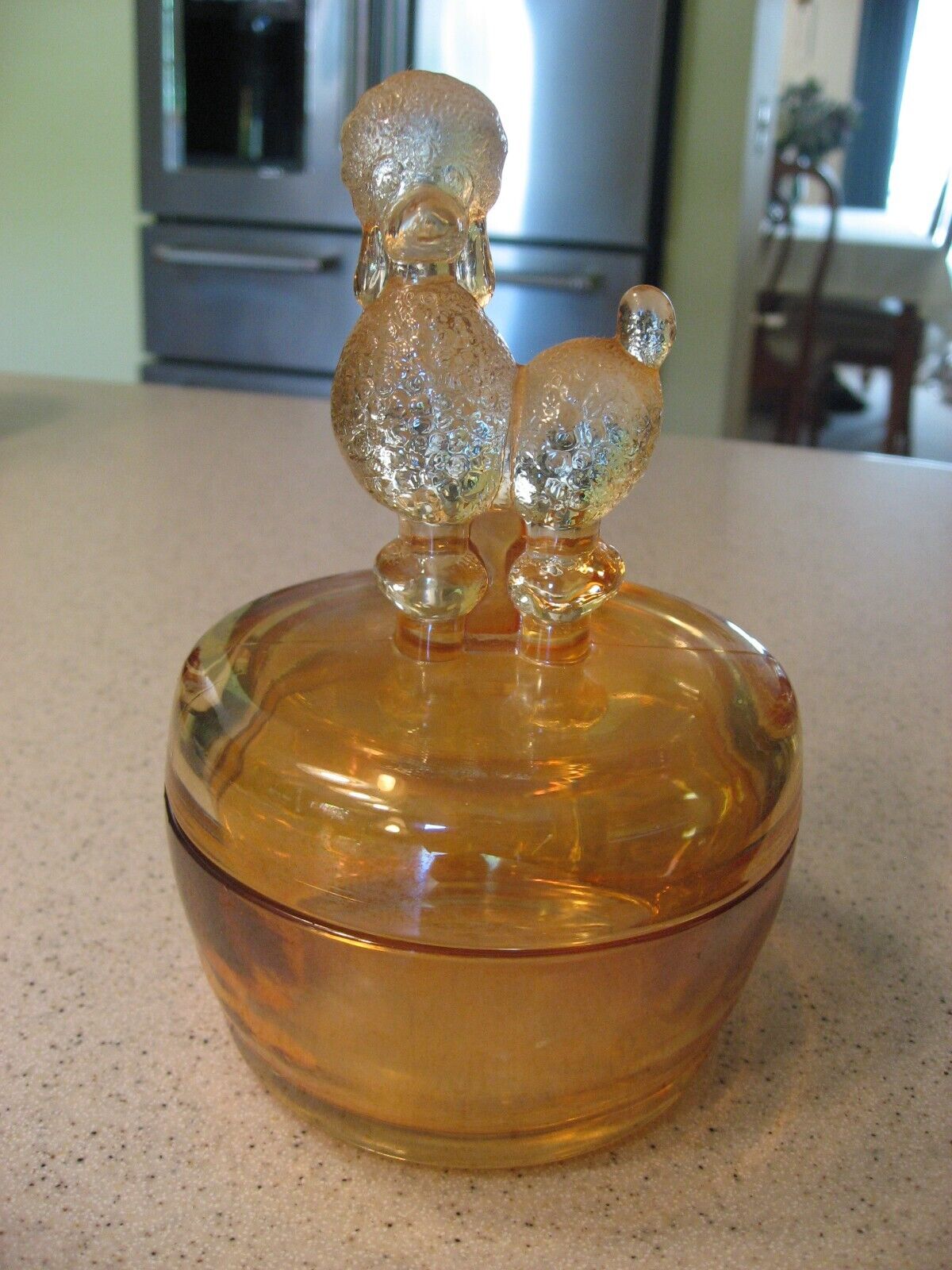 Vintage Carnival Glass Jeanette Poodle Trinket box or Powder box