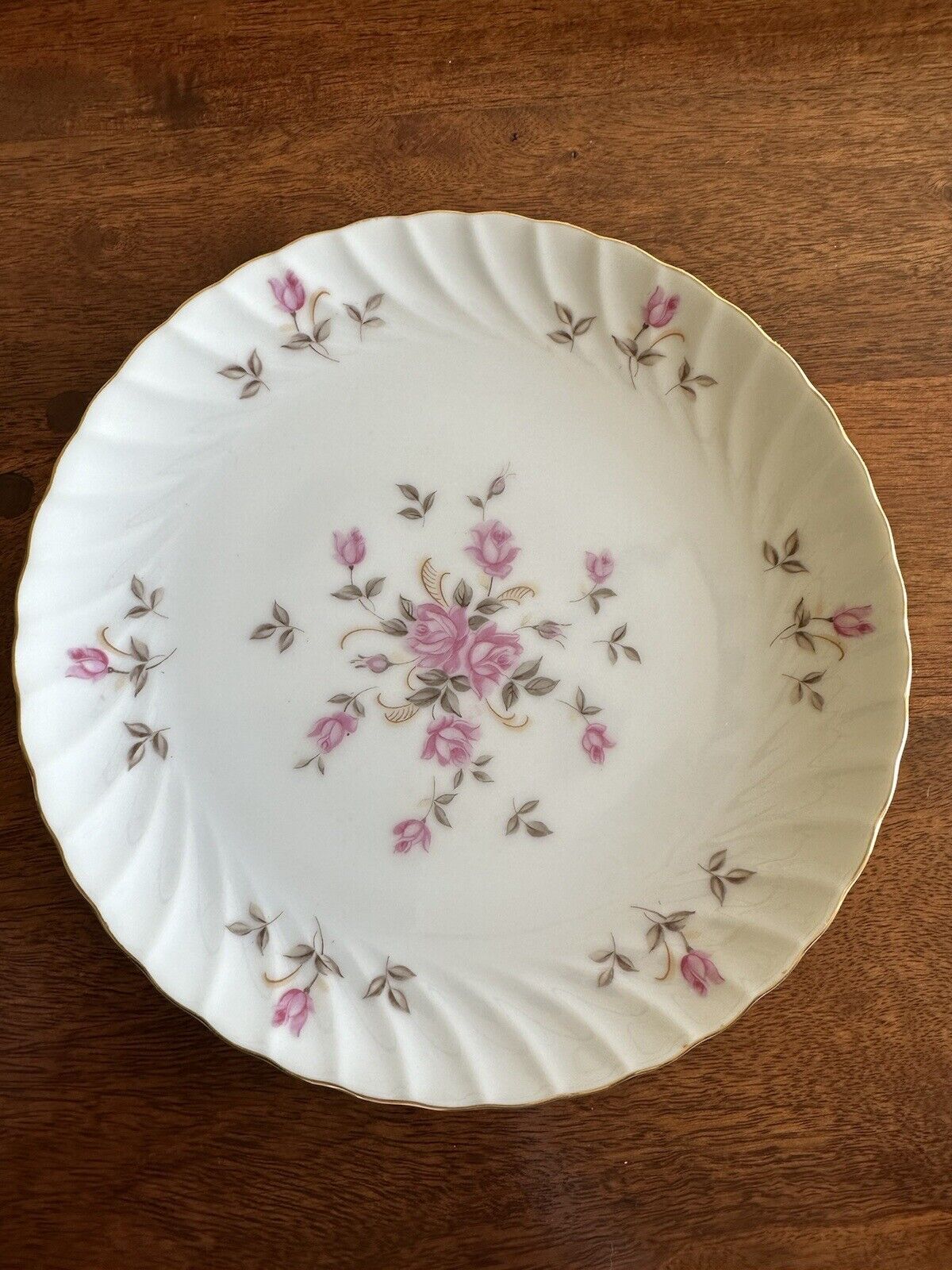 Vintage Lefton Plate Pink Moss Rose Lunch Luncheon Salad Dessert 8 1/4”