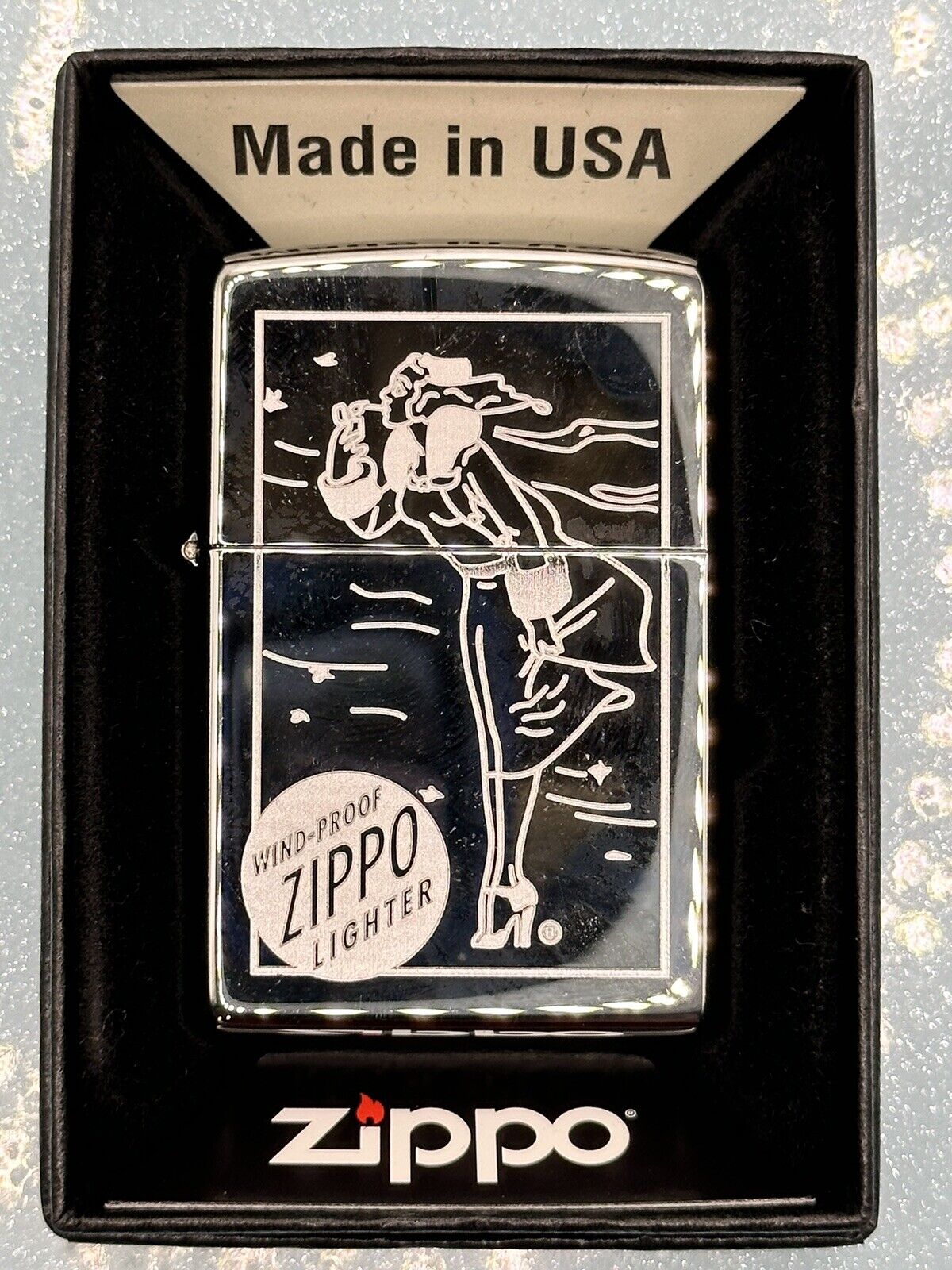 2022 Windy Girl Engraved High Polish Chrome Zippo Lighter NEW