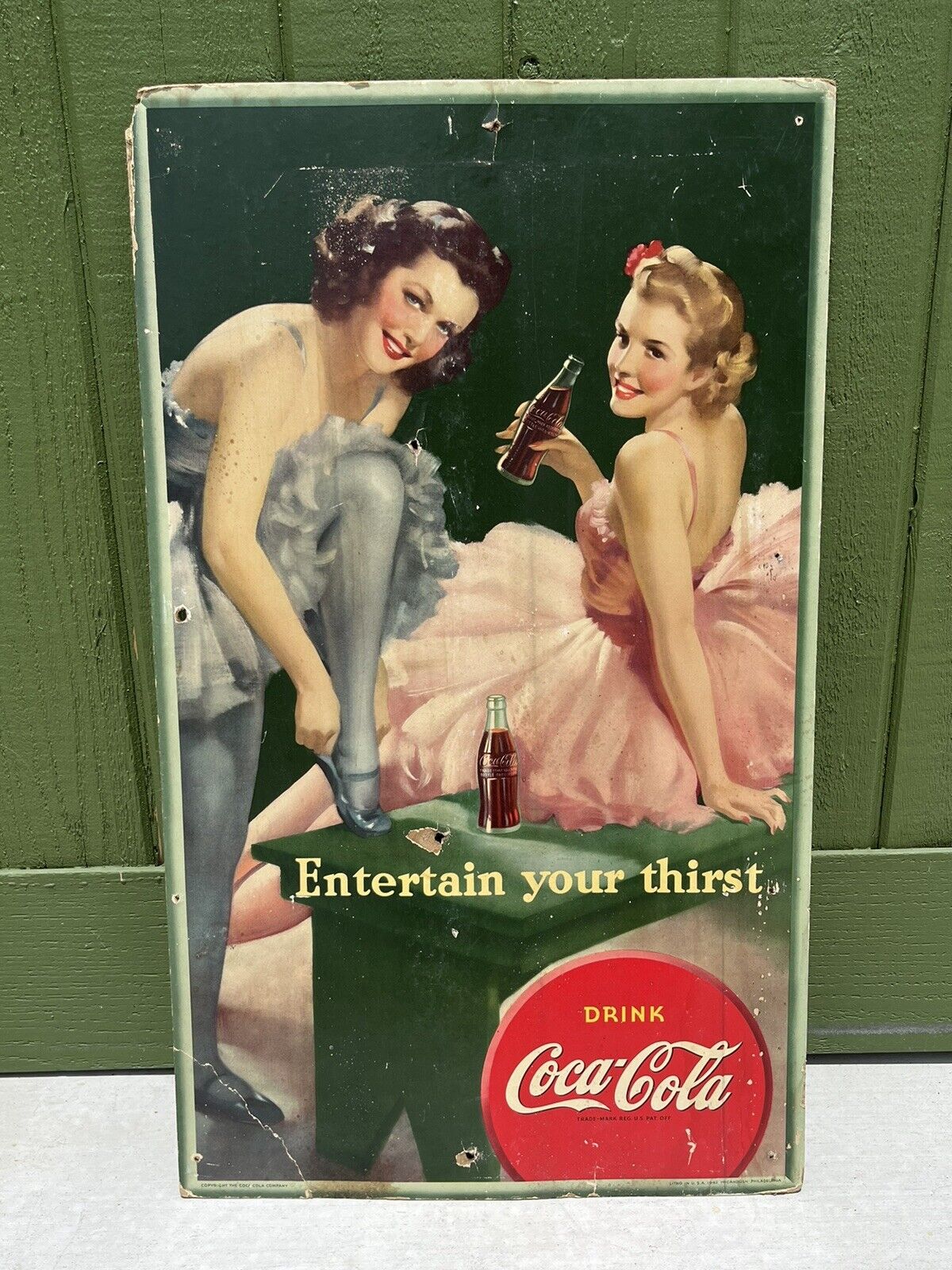 Vtg 1942 Coca Cola Ballerinas Vertical Cardboard Sign McCandlish 27