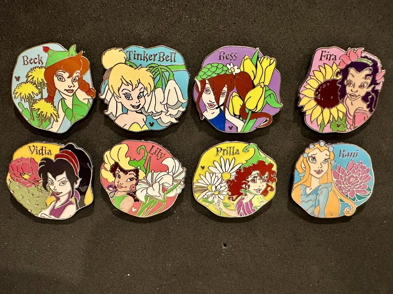 Disneyland 2007 Hidden Mickey Lanyard Pins - Fairy Collection Complete Set Of 8