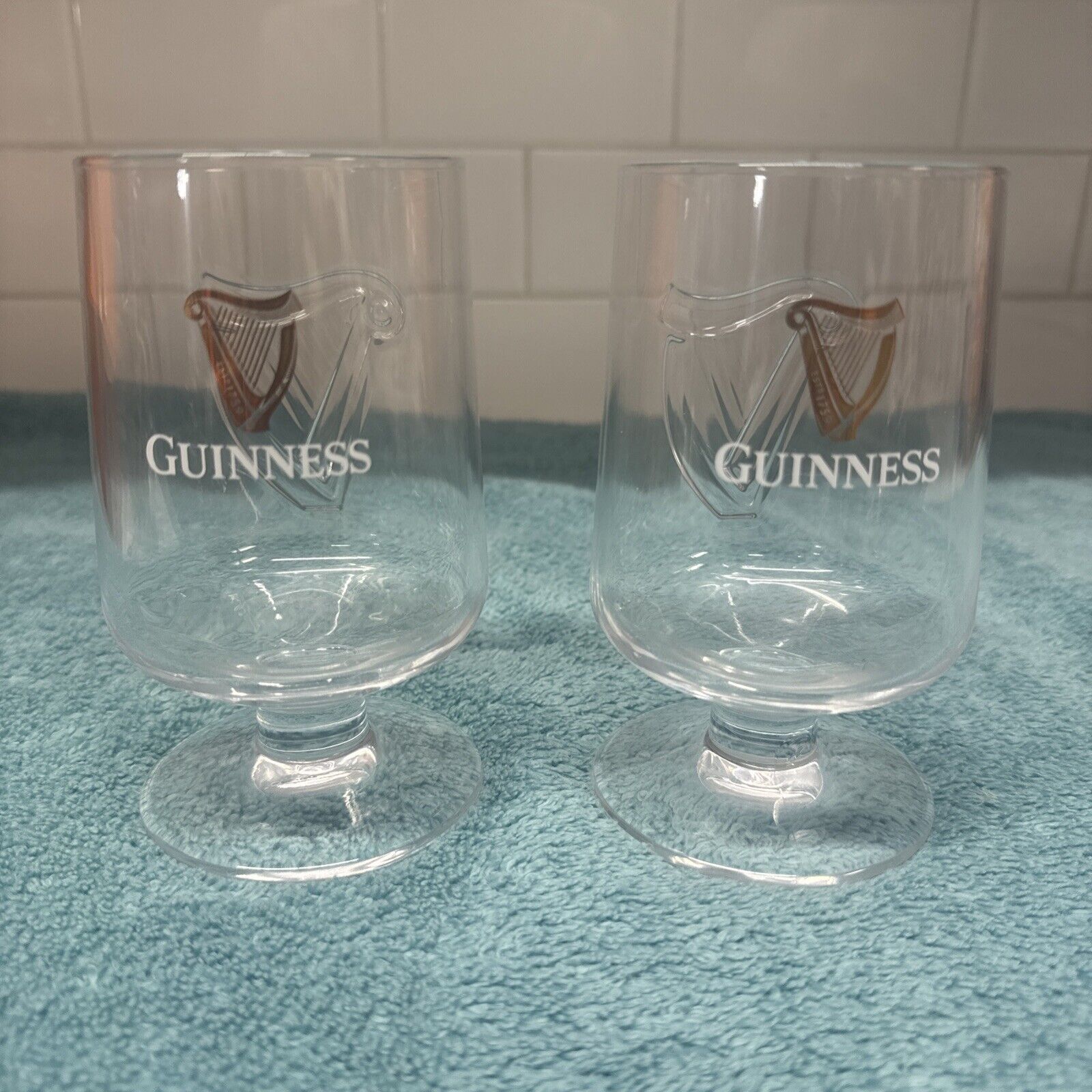 Guinness Half Embossed Stem Glass Pair