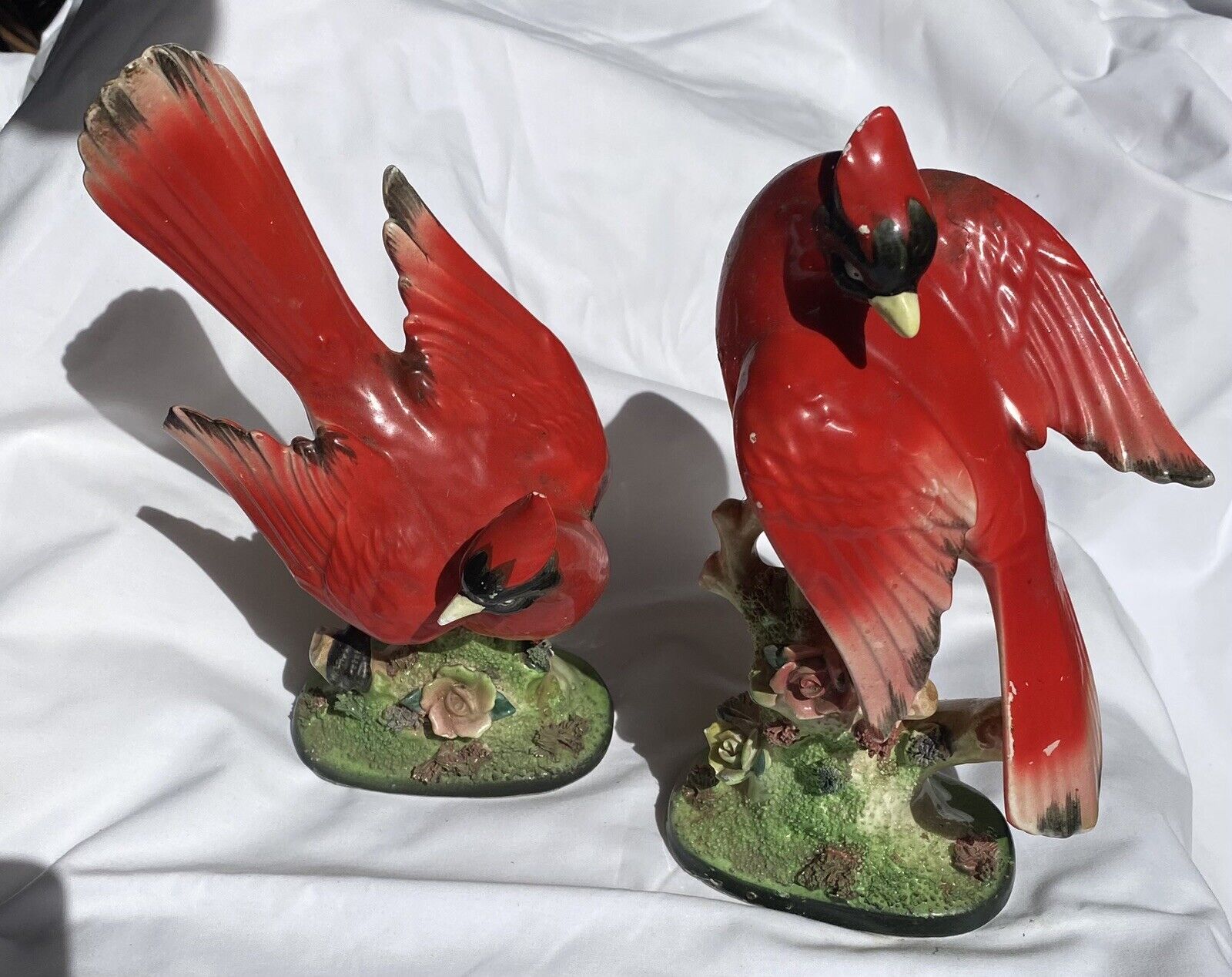 Pair Of Cardinal UCAGCO Ceramic Japan Figurines (one Had Tip Of Wing Broken Off)