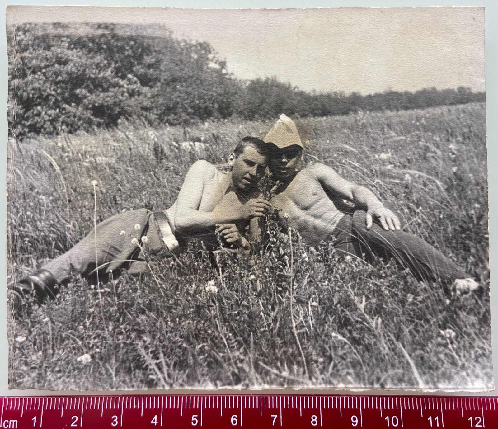 Shirtless Couple Men Beefcake Affectionate Young Guys Gay Interest Vintage Photo