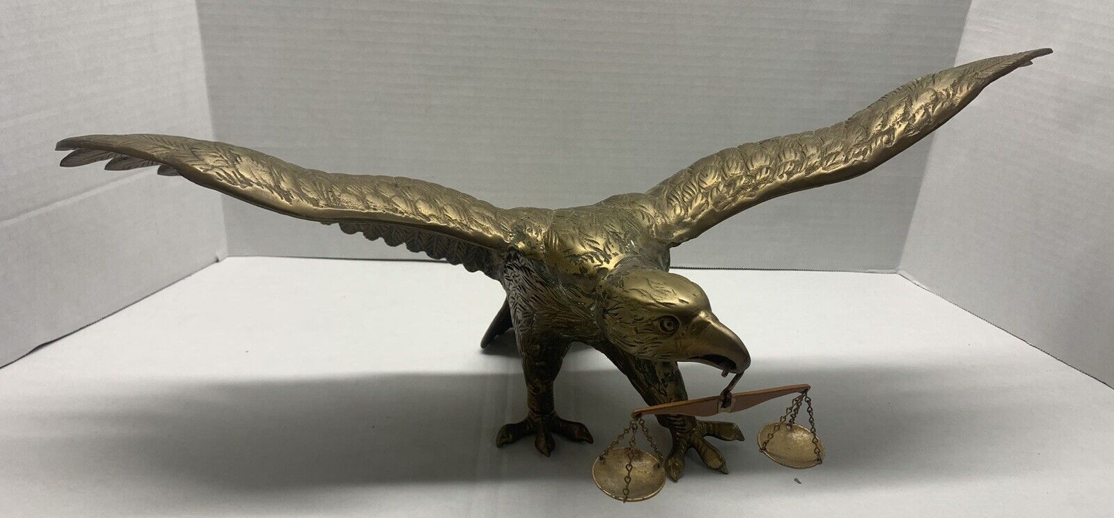 VERY RARE VINTAGE Solid Brass Eagle Statue W/ORIGINAL SCALE OF JUSTICE 23.5”
