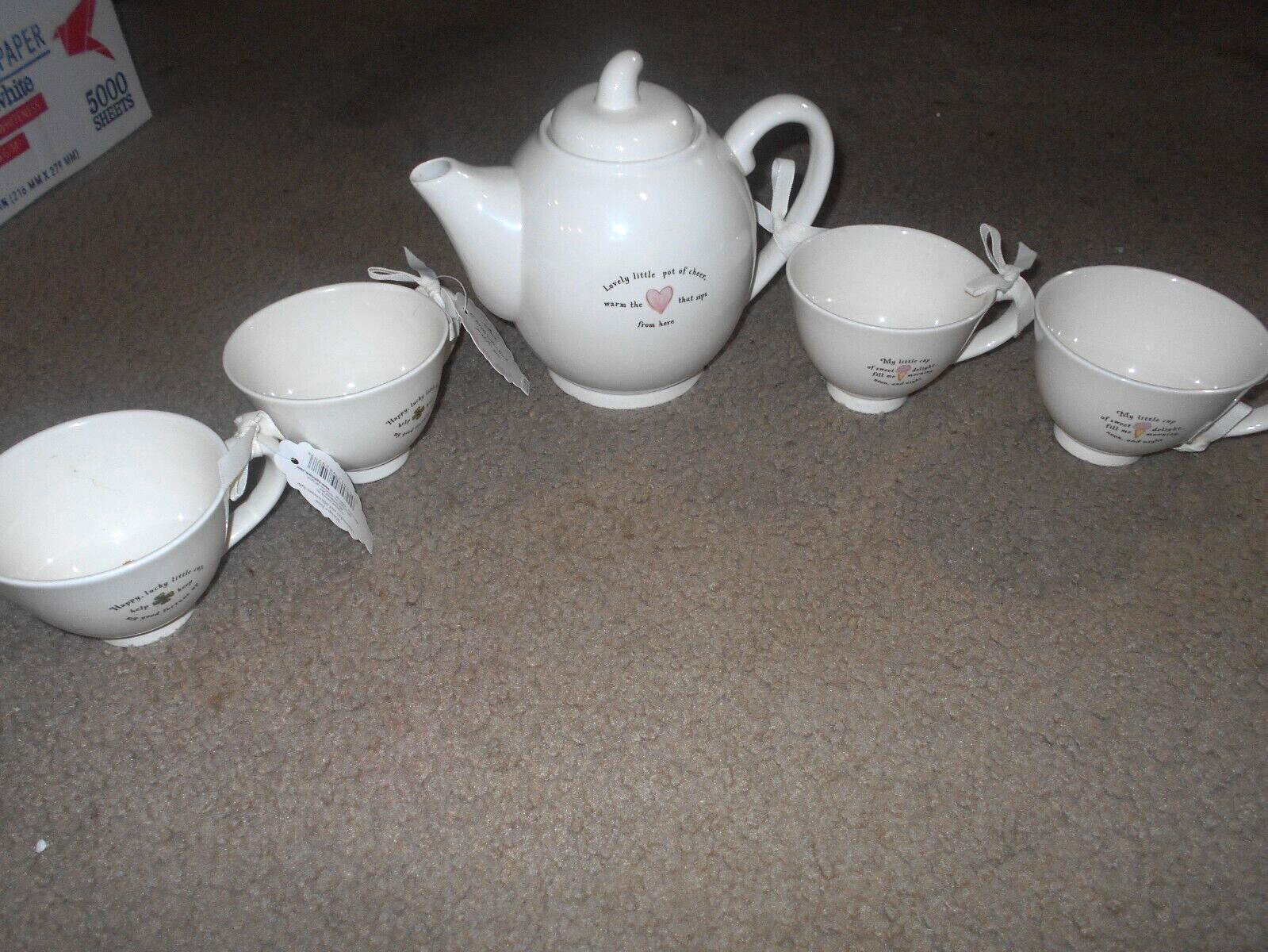 Hallmark Teapot with 4 cups Lovely and Happy little pot of cheer