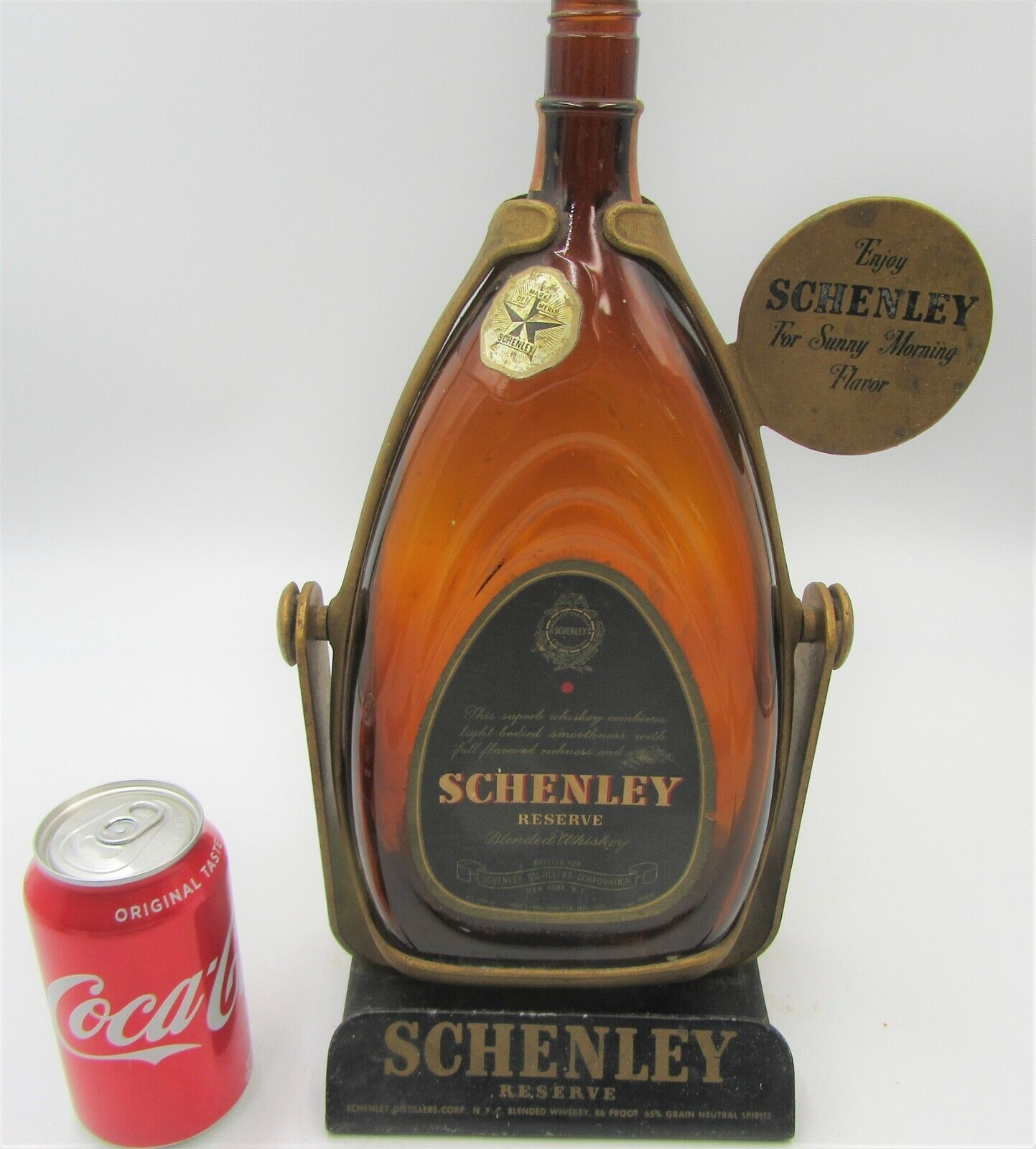 Schenley Reserve Whiskey Pre war bottle iron advertising display Antique stand 