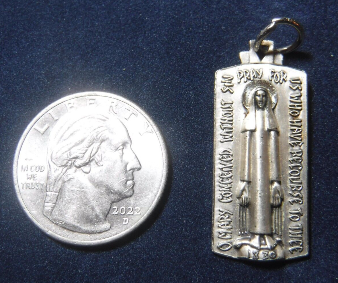 Stunning Mid Century Sterling Silver Miraculous Medal, Catholic Medal #148a