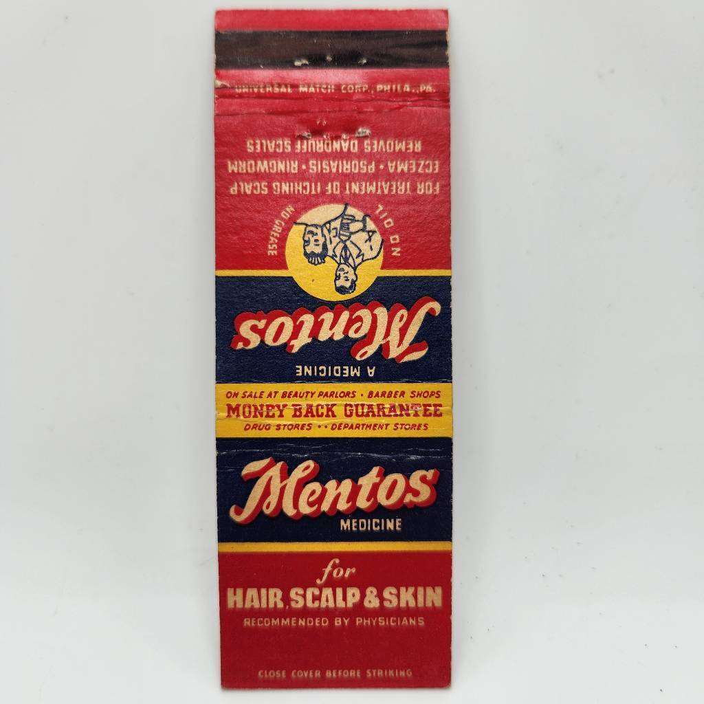 Vintage Matchcover Mentos Medicine Hair Scalp & Skin Advertising