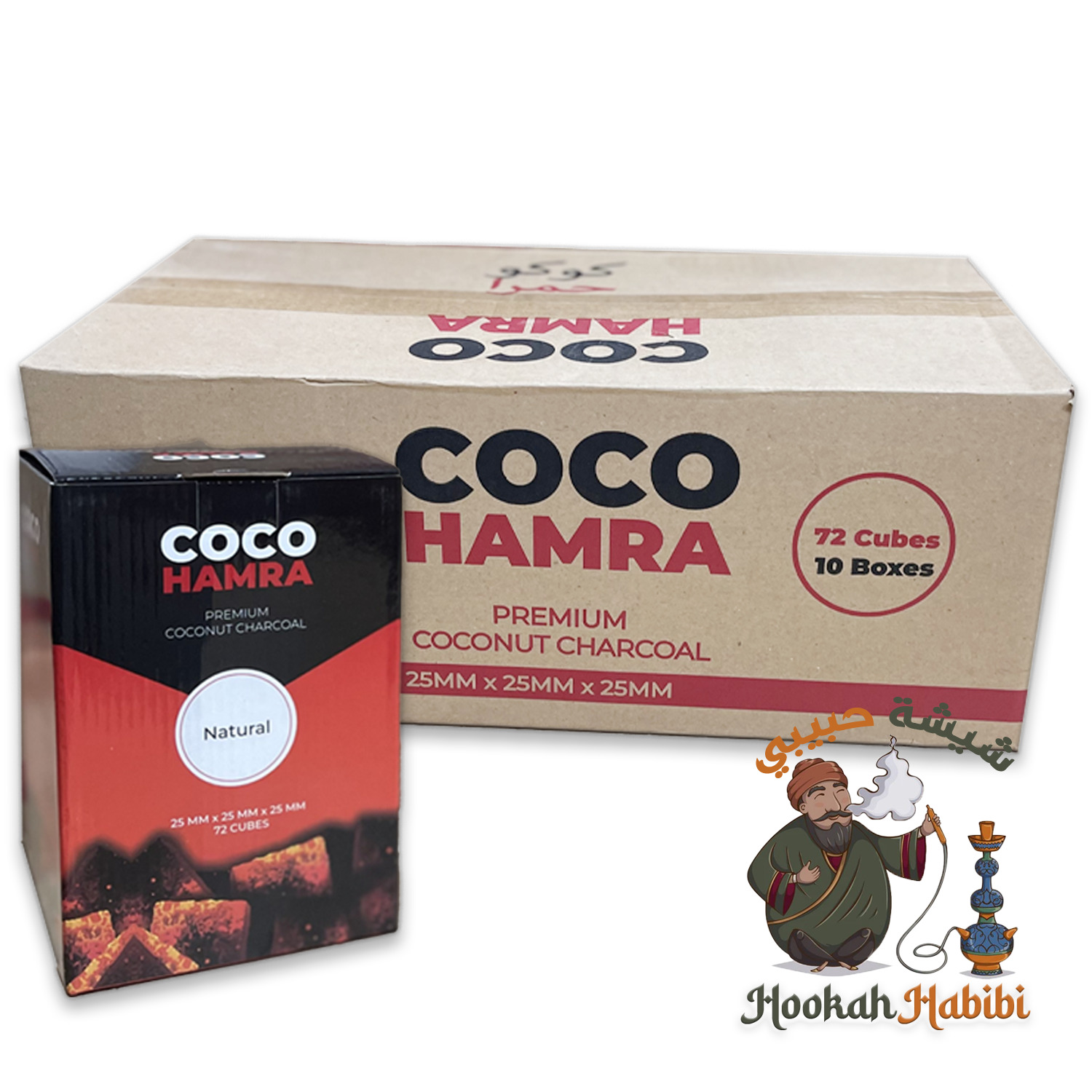720 Cubes-10KG Coco Hamra Natural Coconut Hookah Charcoal Master Case / 10 Pack