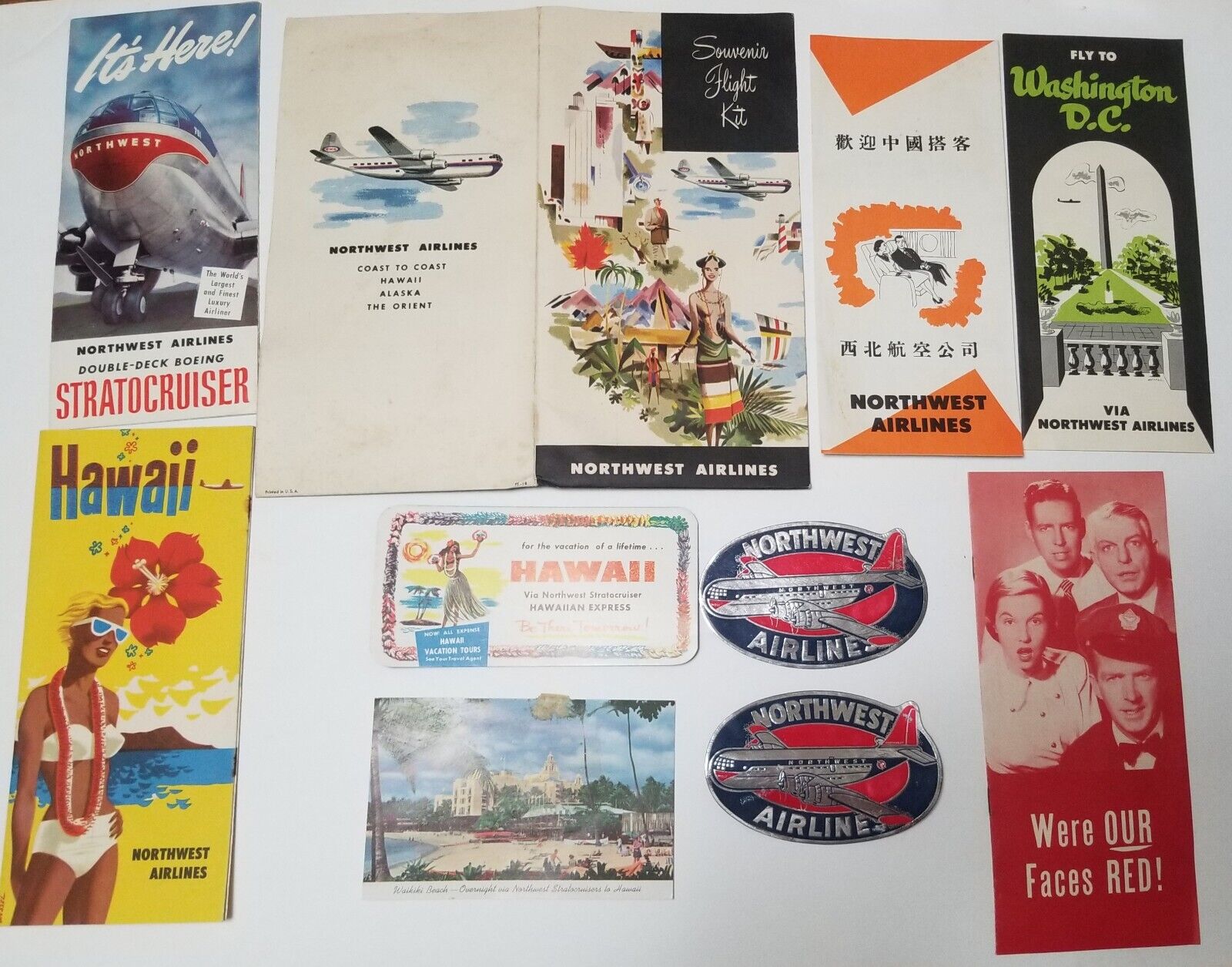 NORTHWEST AIRLINES Souvenir Flight KIT 1951 Coadt To Coast Hawaii Alaska Vintage