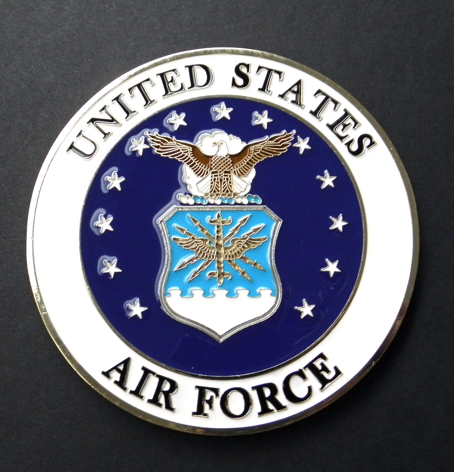 USAF US AIR FORCE EMBLEM LARGE METAL ENAMEL MOUNTABLE MEDALLION 4 INCHES
