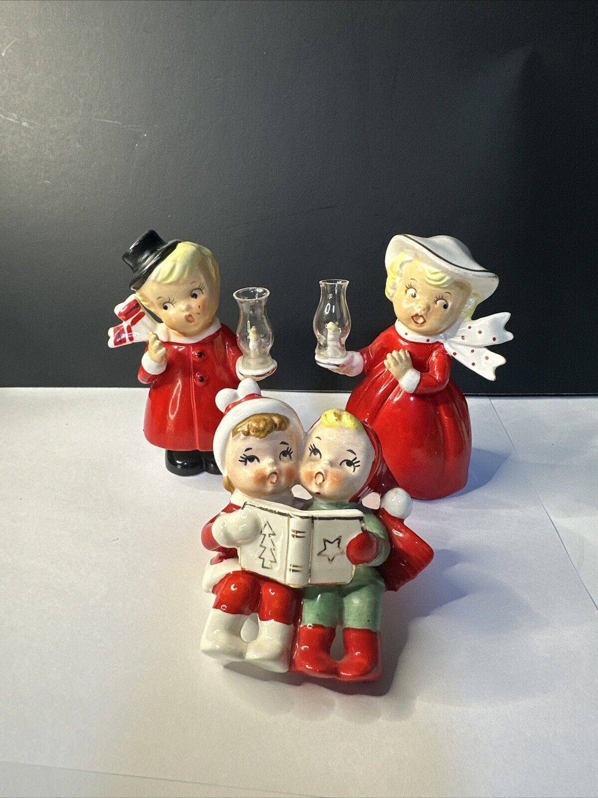 Vintage CHRISTMAS LOT/3 Figurines Boy & Girl Lanterns Ceramic Japan Lefton