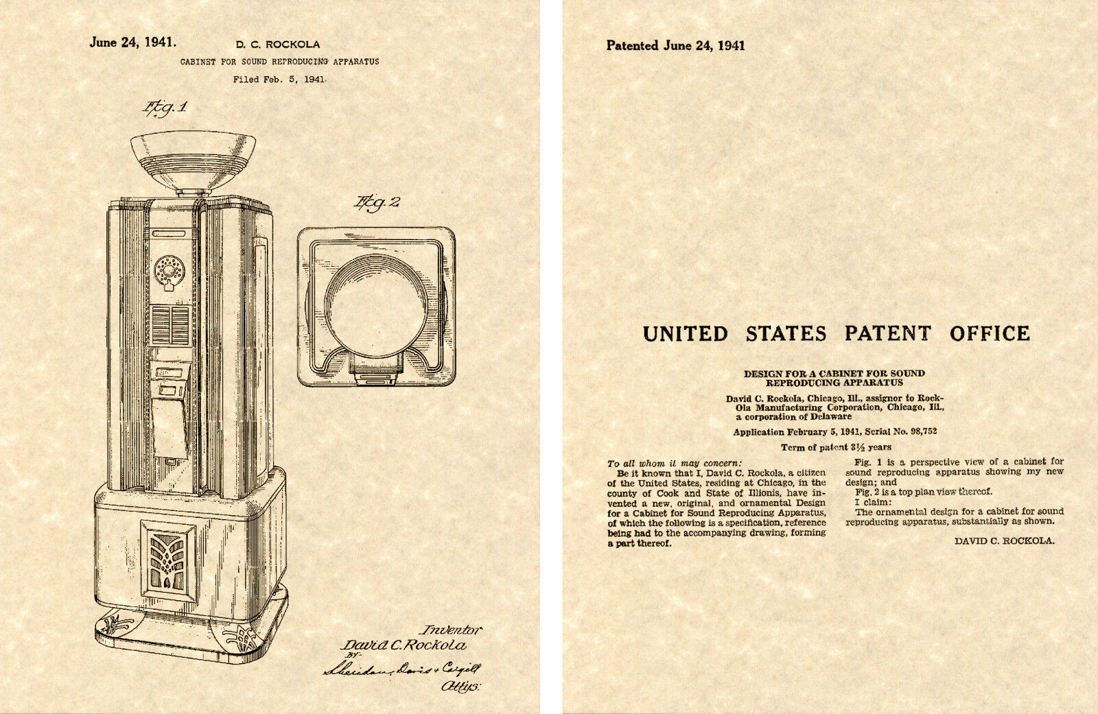 Rockola Model 1802 Jukebox US Patent Art Print READY TO FRAME 1941 Spectravox