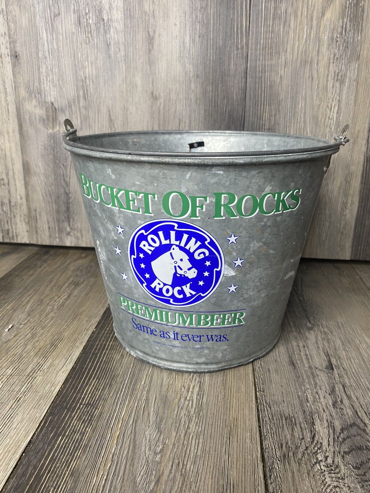 Rolling Rock Beer Bucket Of Rocks Steel Metal Lampshade Man Cave Bar Ware