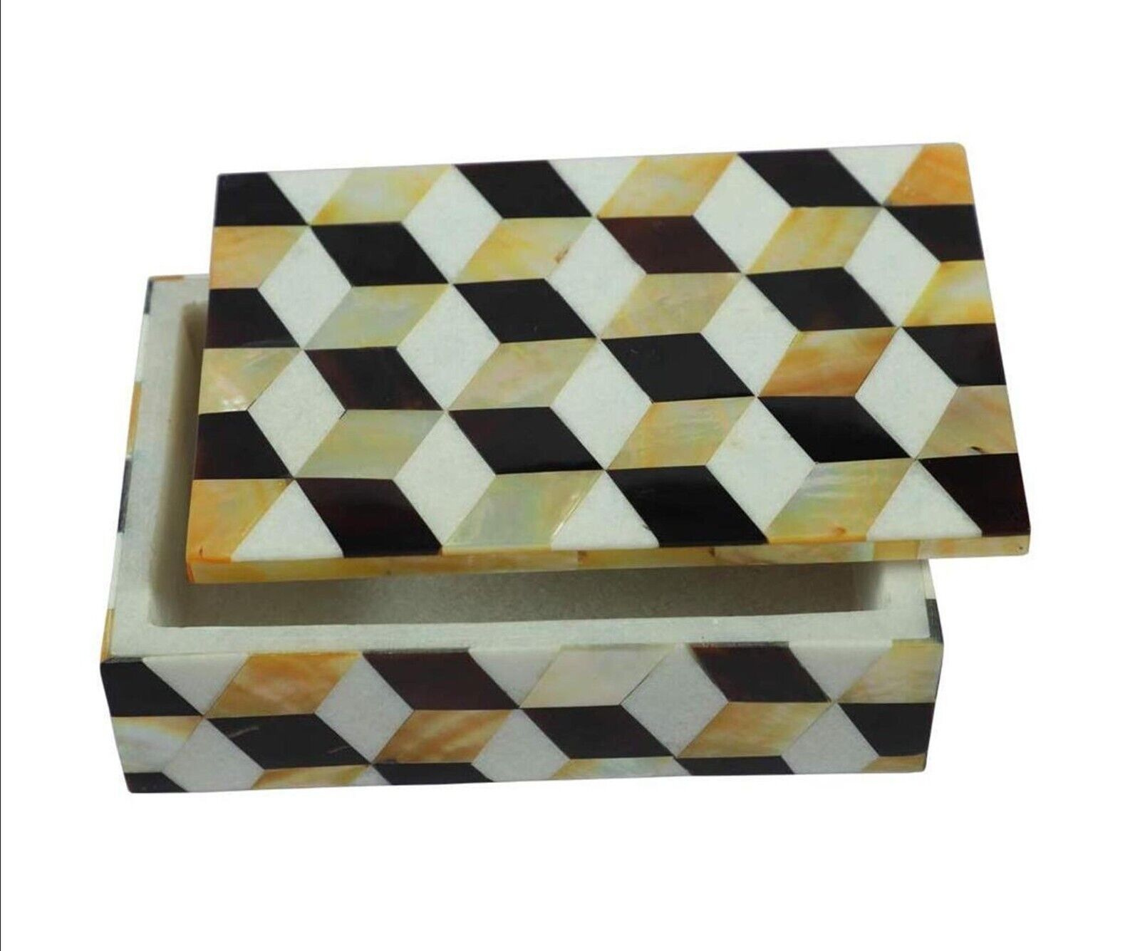 Handmade Trinket Box for Table Decor Rectangle White Marble Marble Jewelry Box