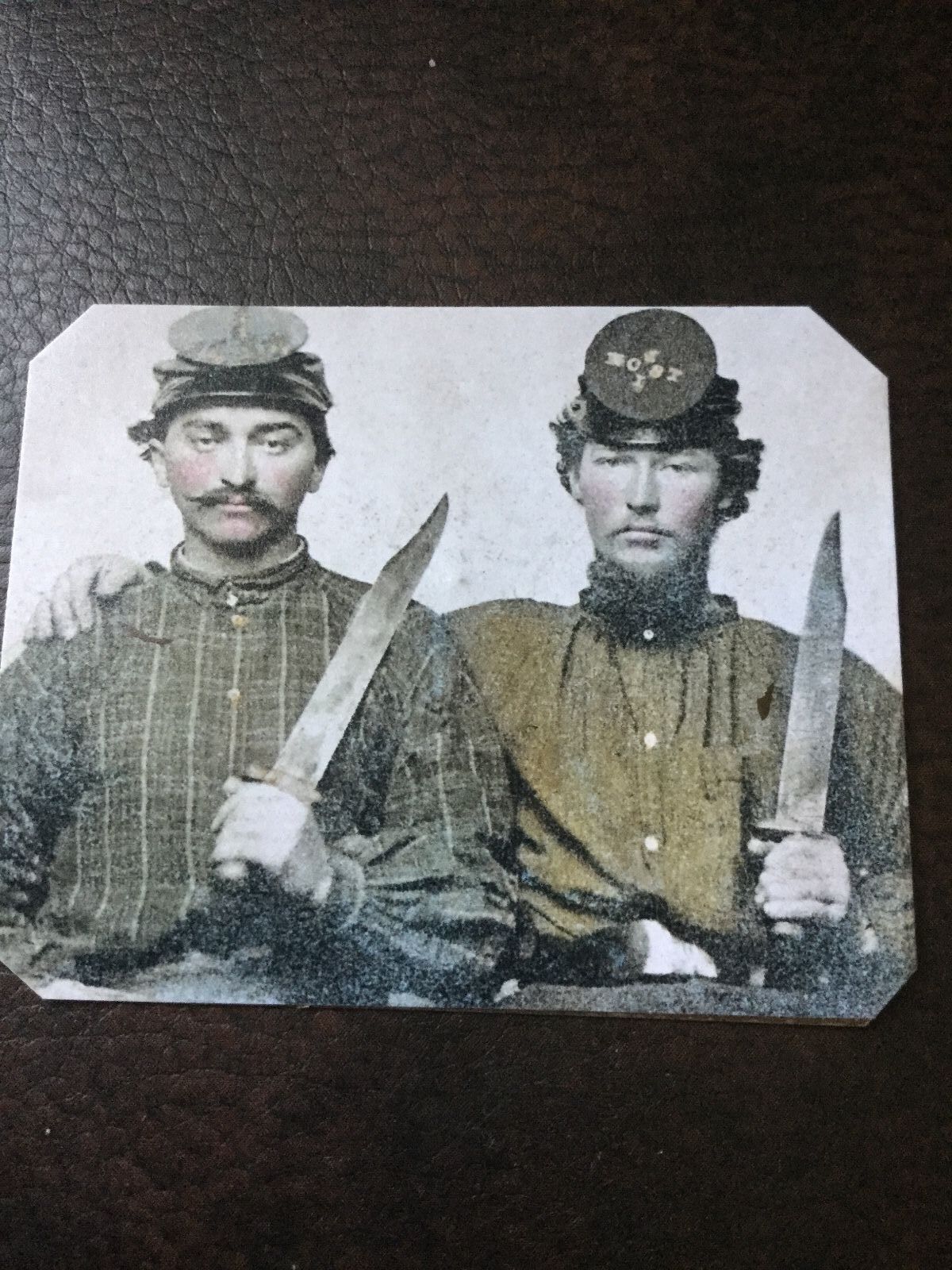 2 Civil War Military Soldiers With Large Knives tintype C687RP