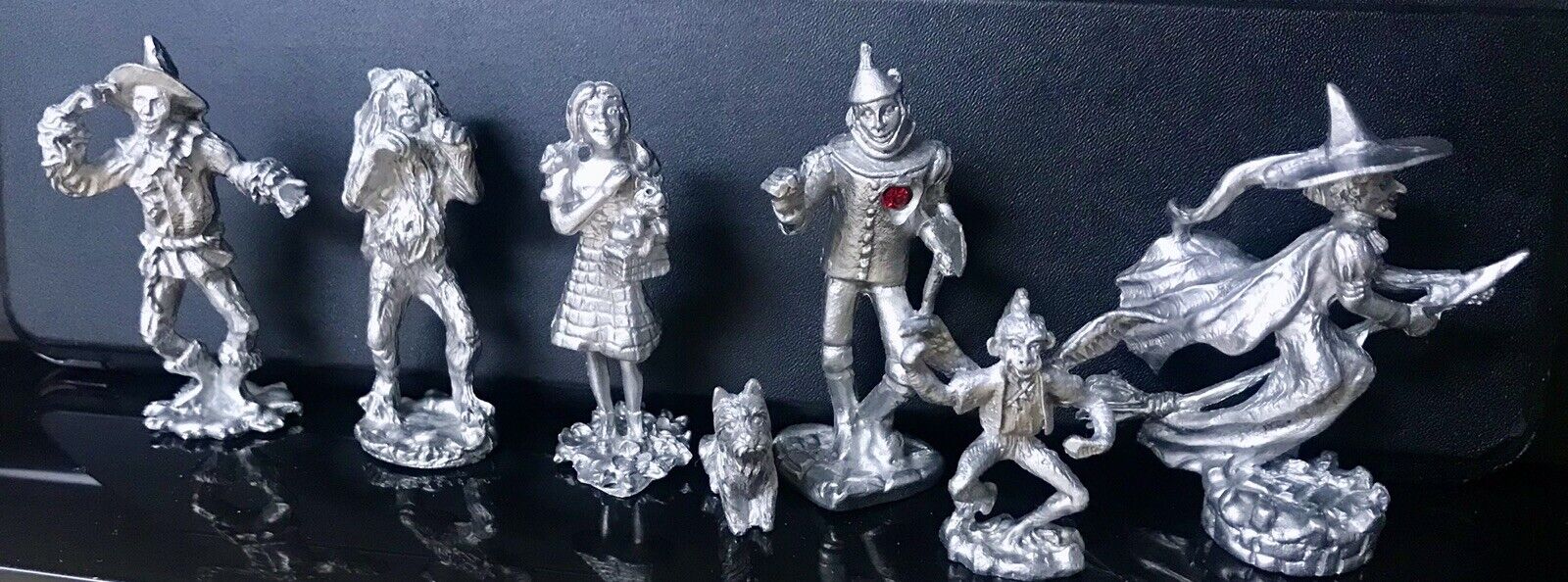 Pewter Wizard of Oz Dorothy Wicked Witch Tin Man Scarecrow Lion Figurines Set