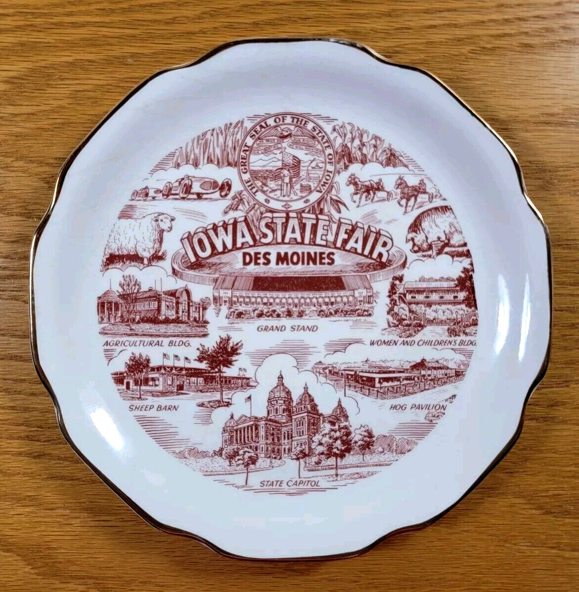 Iowa State Fair Plate White Vintage Des Moines Souvenir State Capitol 7