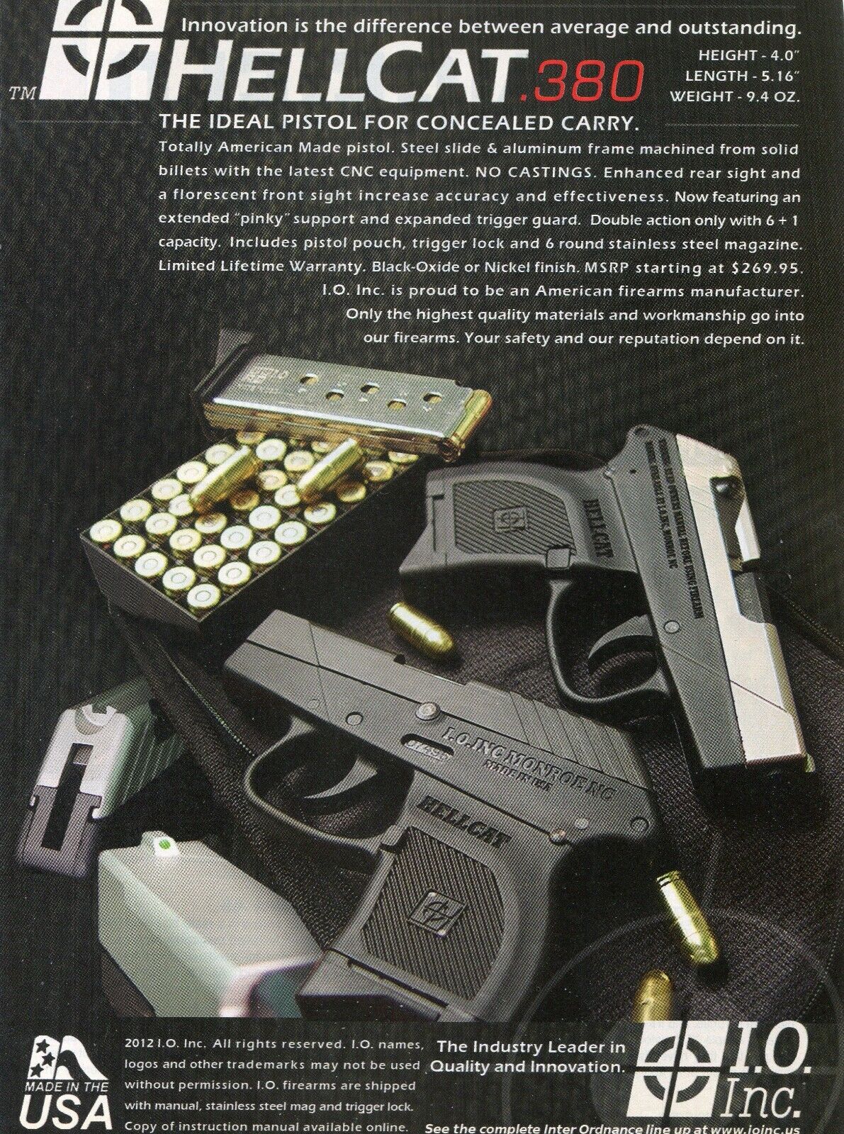 2012 Print Ad of Inter Ordnance IO Hellcat 380 Pistol