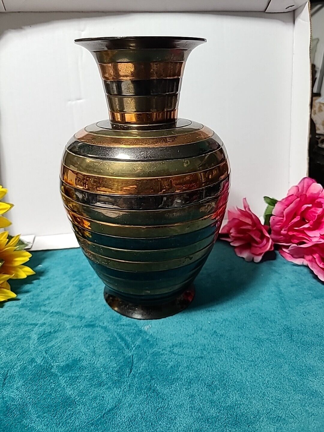 Vintage Tri-colored Brass Vase By Penco Industries India - Heavy
