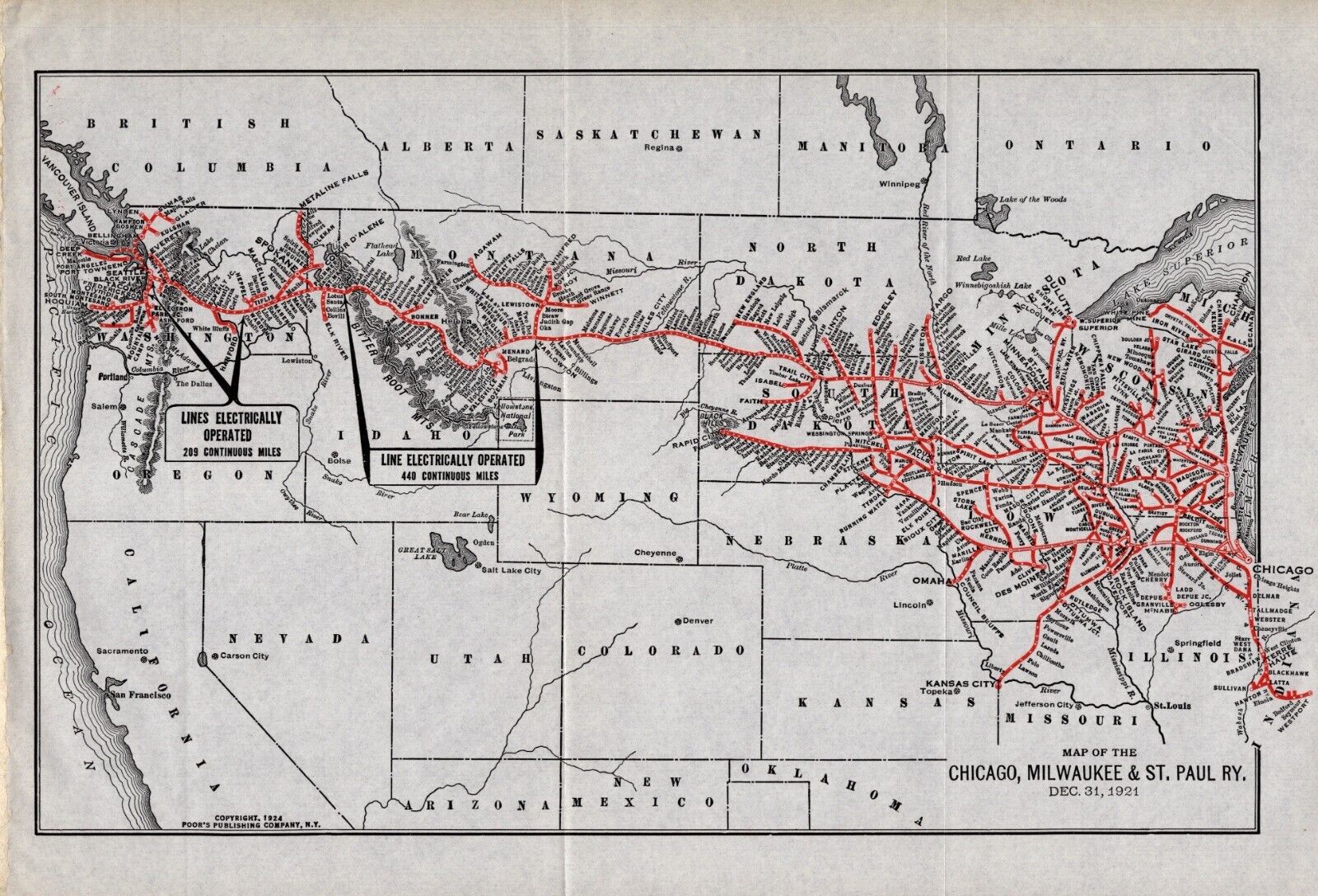 1921 Antique Chicago Milwaukee St Paul Railway Map Railroad Map 1266