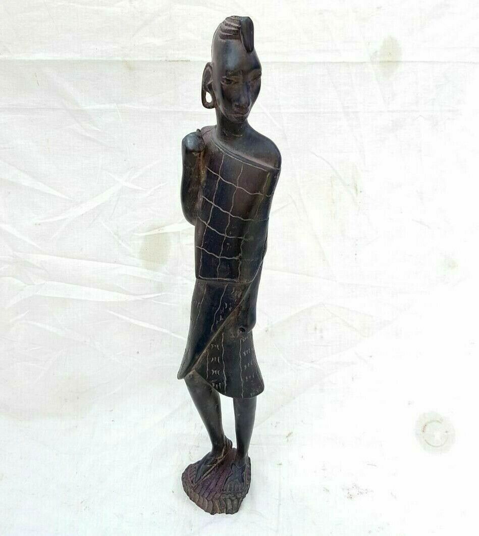 Vintage Old Antique Rosewood Fine Tribal Hand Carved Wooden Woman Figure Statue
