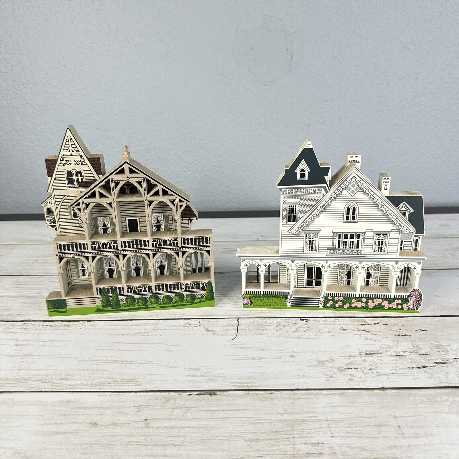 Lot of 2 Vintage Shelia’s Collectible Wooden Houses - Connecticut - 1 Signed