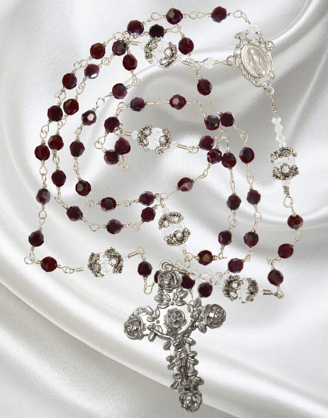 Catholic Unbreakable Rosary Handmade, January Birthstone Czech Crystal Garnet