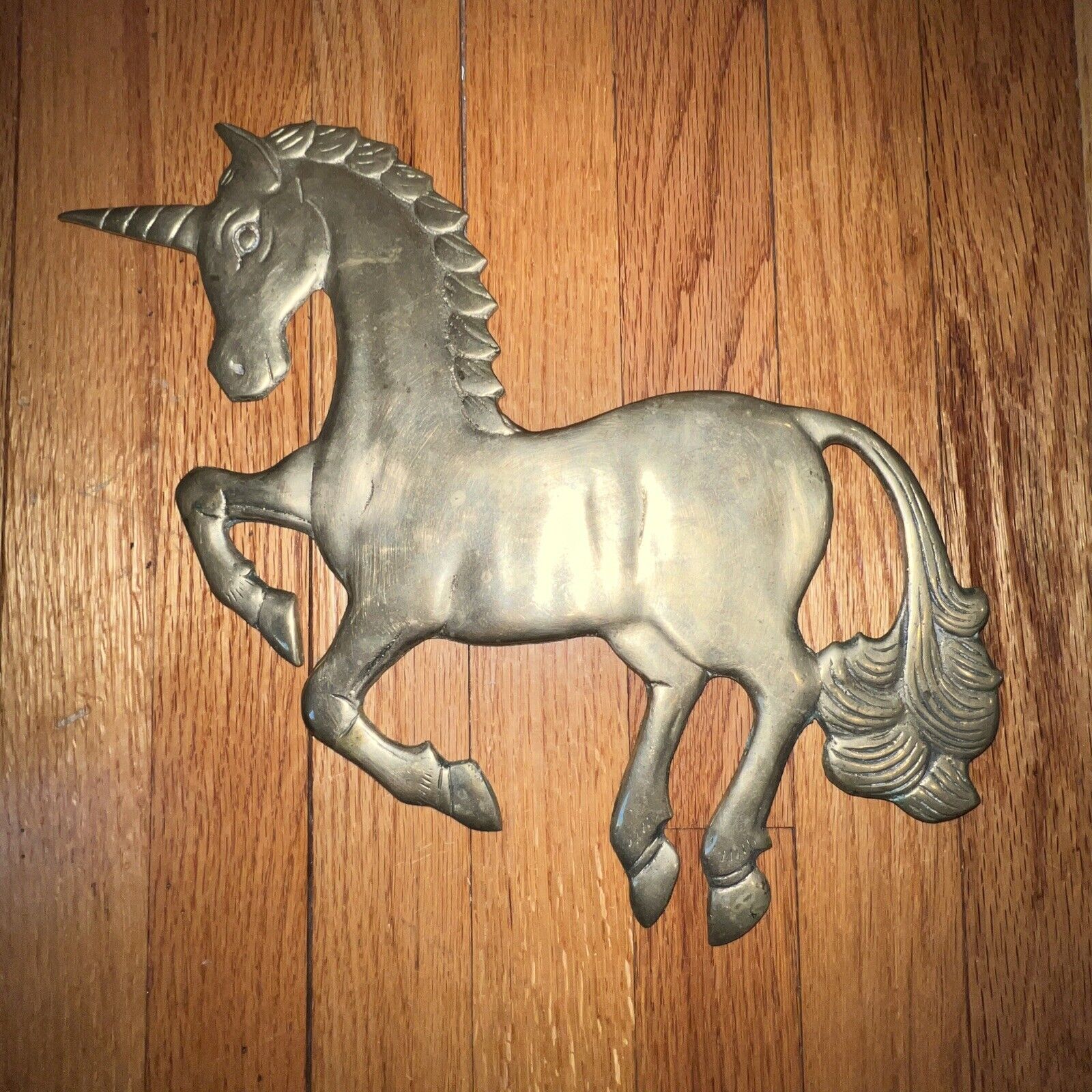 Vintage Magical Kitschy Brass Unicorn Wall Hanging Home Decor 14”x10 1/2”